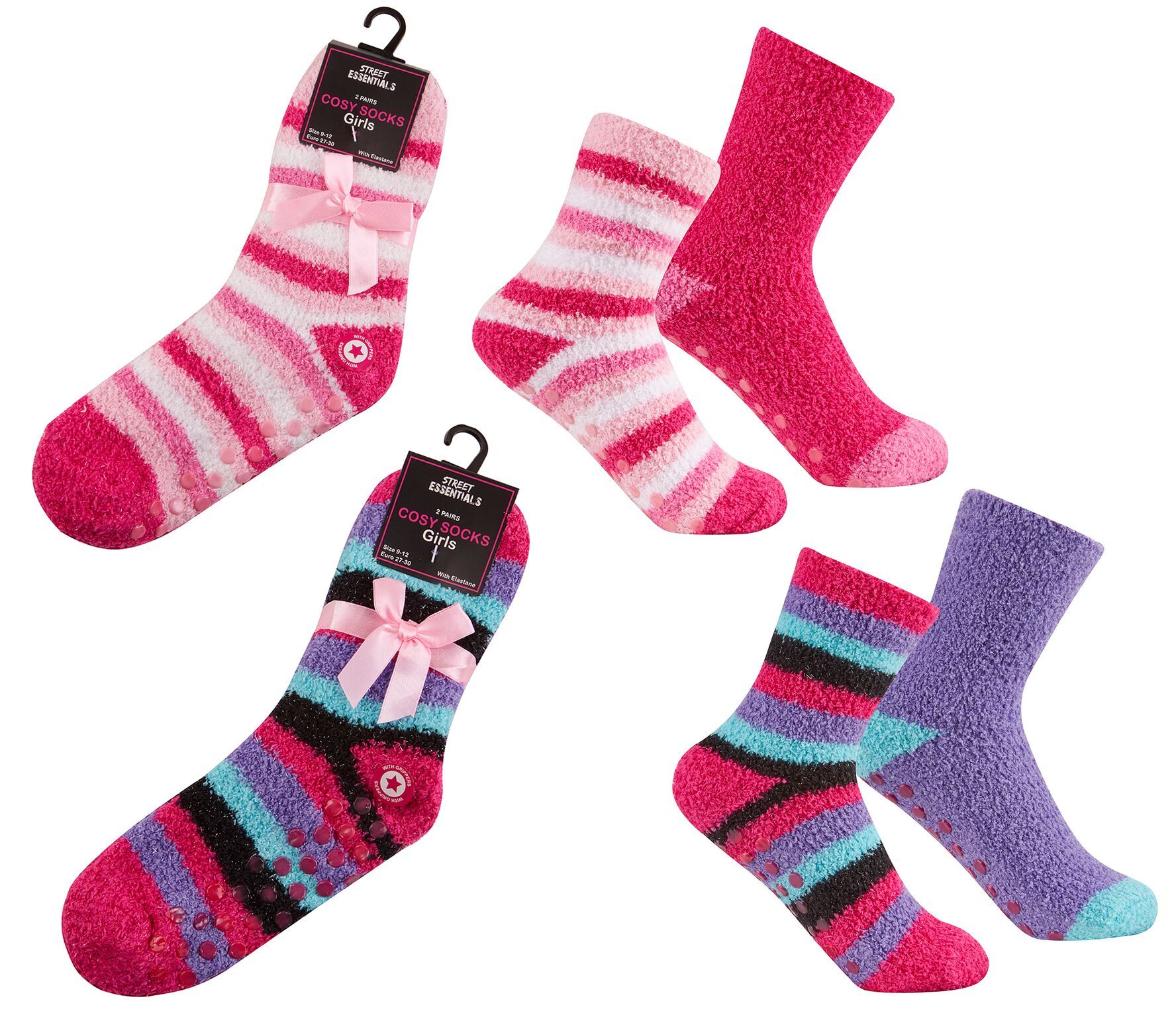 4 Pairs Kids Boys Girls Cosy Soft Fleece Lounge Slipper Socks