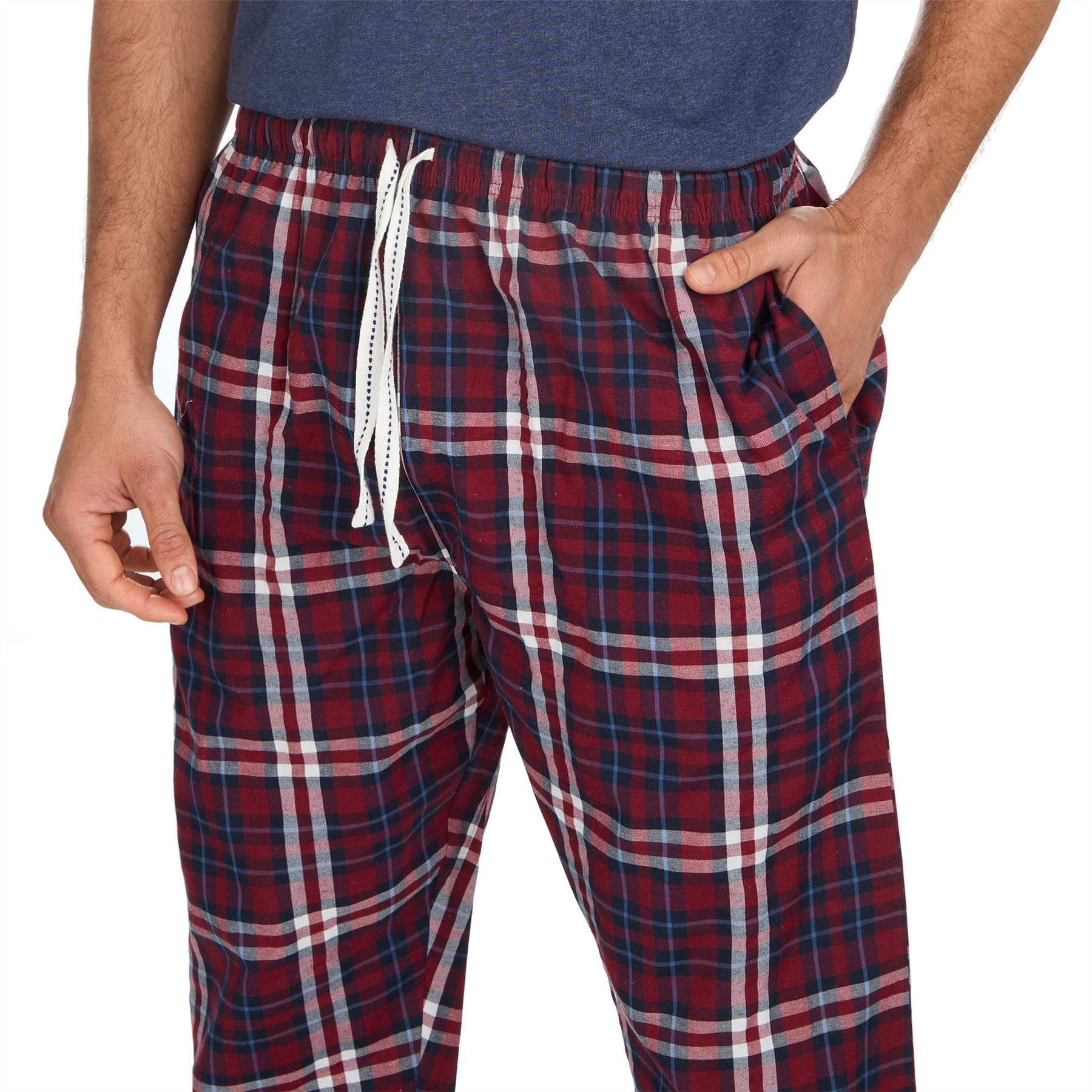 Mens Pyjamas Jersey Top Long Woven Check Pants Lounge Pyjama Set Pjs Nightwear - Picture 17 of 28