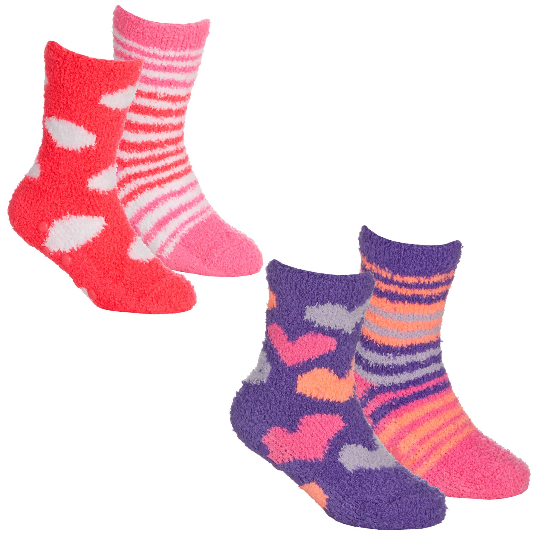 Babies Kids Fluffy Socks Cosy Warm Fuzzy Slipper Bed Sock with Grips (4 Pairs) - Picture 66 of 74
