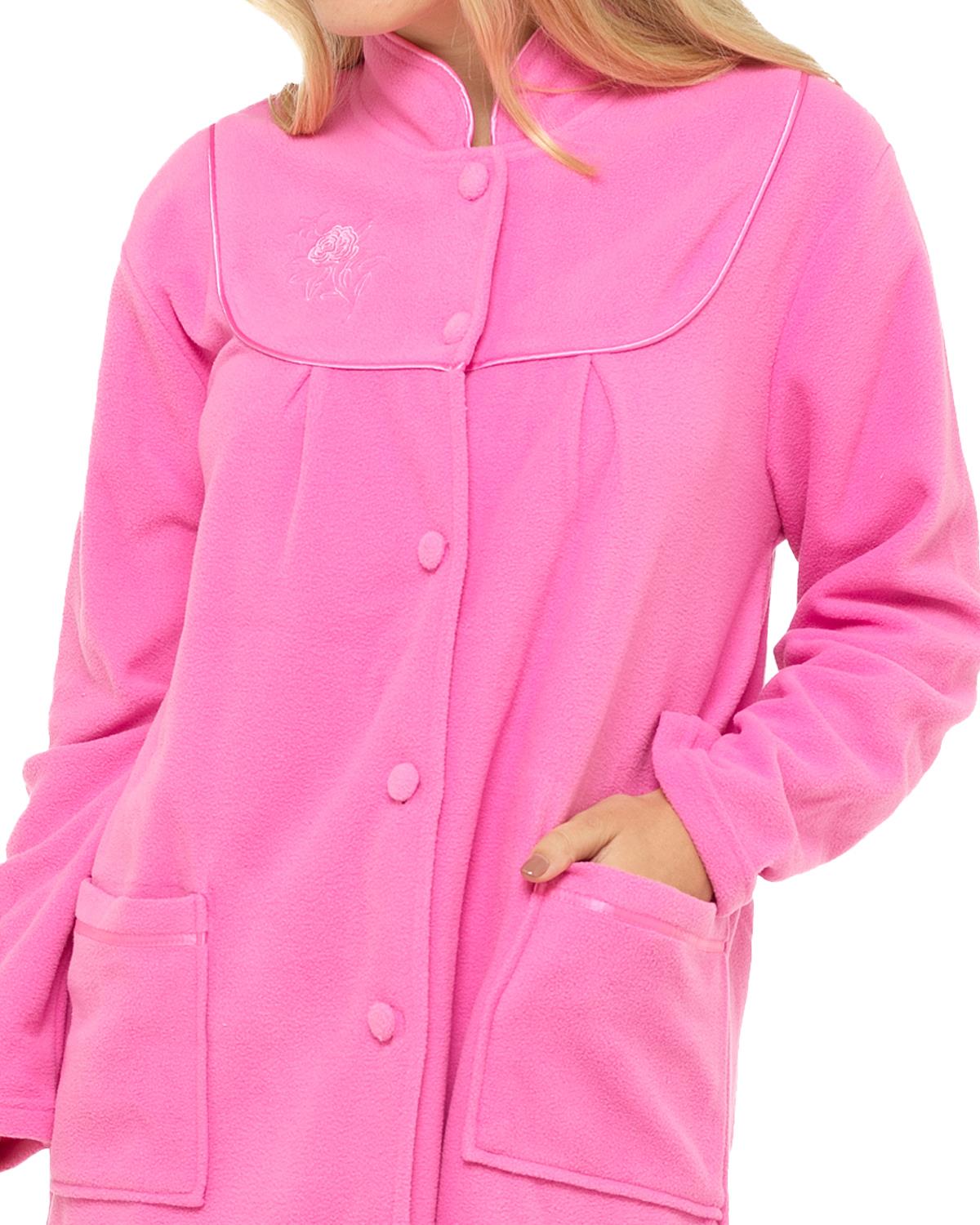 lady olga dressing gown Lady Olga Button Dressing Gown Soft Fleece Front Fastening Nightwear Robe
