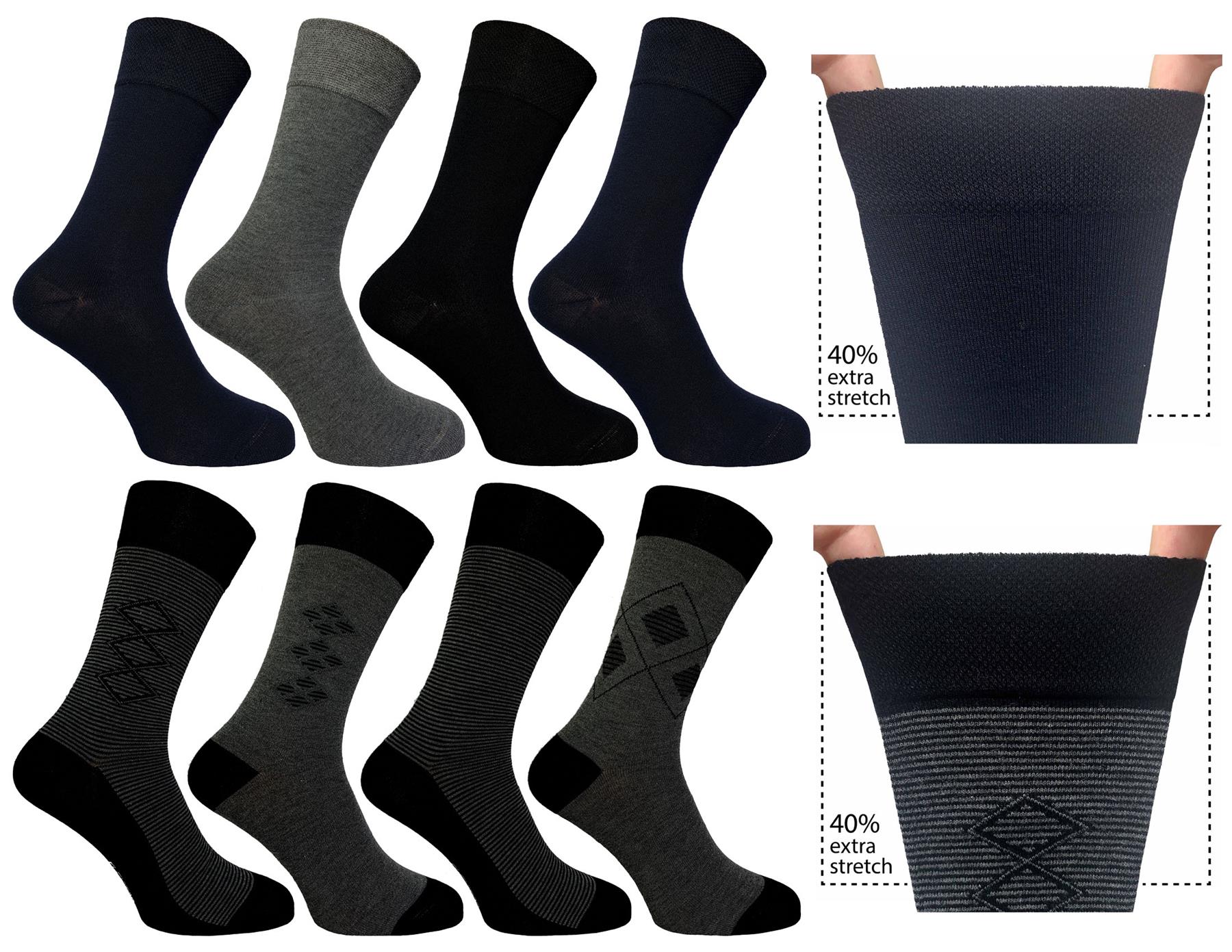 Bamboo Diabetic Socks Mens 4 Pack Flexitop Soft Hold Loose Top Non