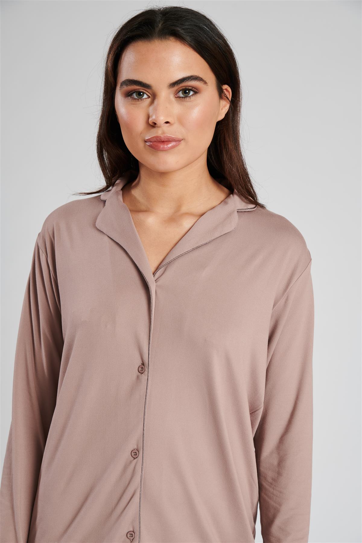 Trikot Knopf Nachthemd Damen Super Weich Nerz Langärmelig Nachthemd Schlaf Hemd - Imagen 5 de 6