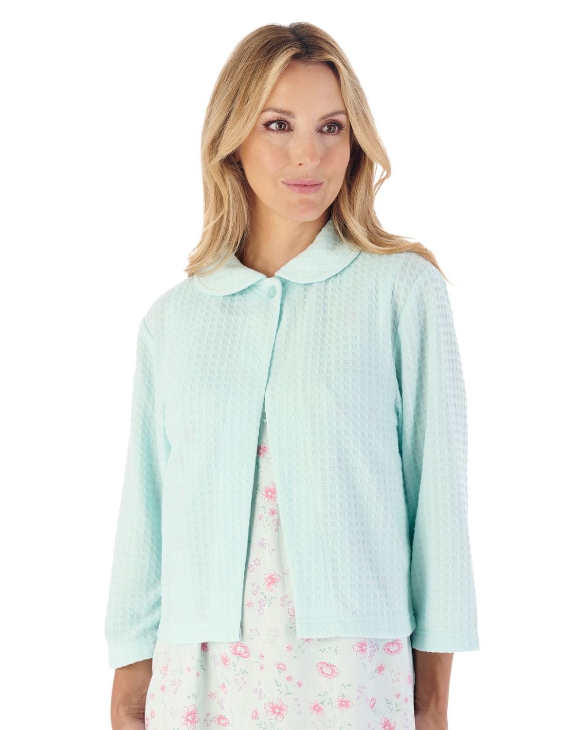 Slenderella Waffle Bed Jacket Button or Ribbon Fastening Lightweight Housecoat - Picture 7 of 9