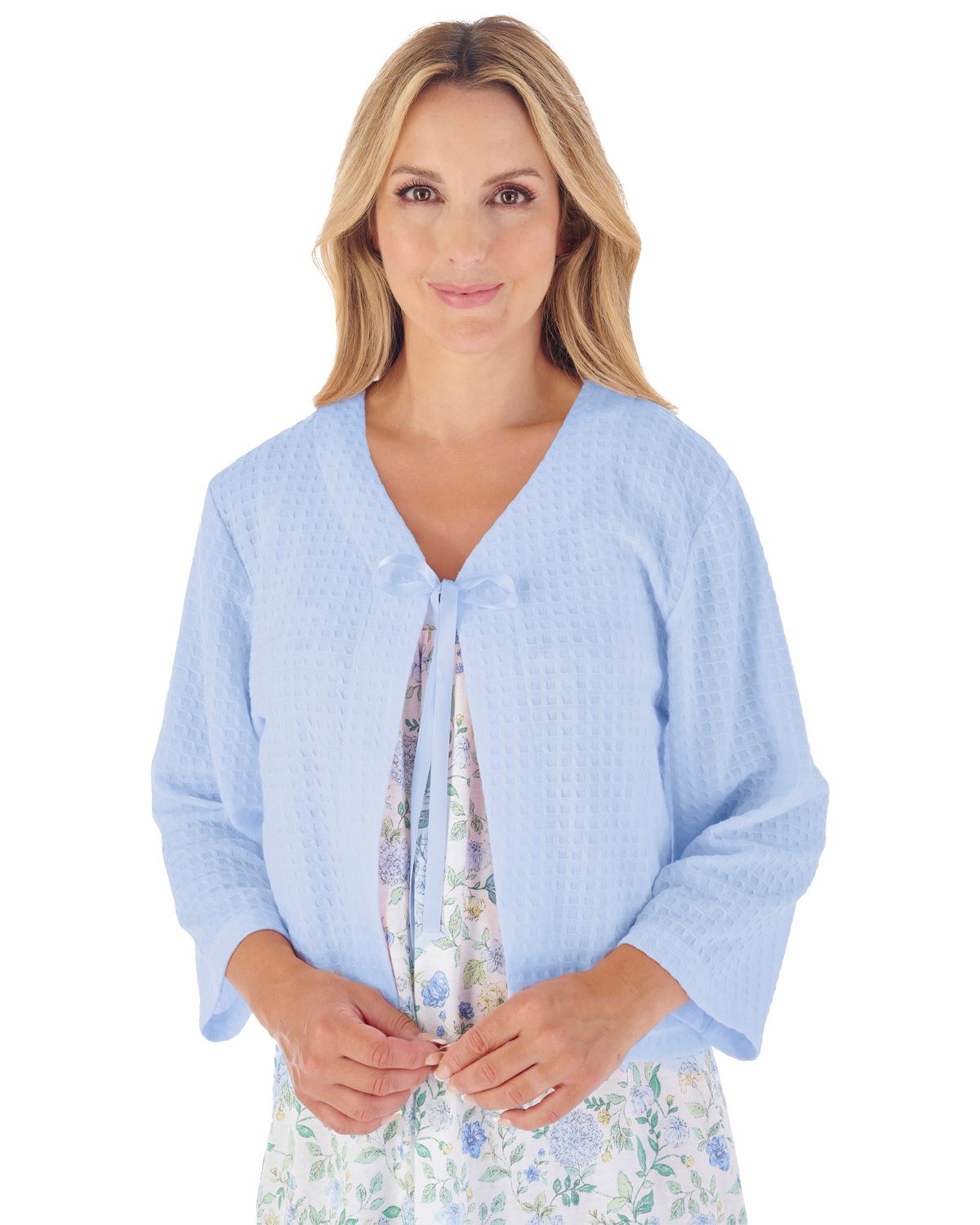 Slenderella Waffle Bed Jacket Button or Ribbon Fastening Lightweight Housecoat - Picture 2 of 9