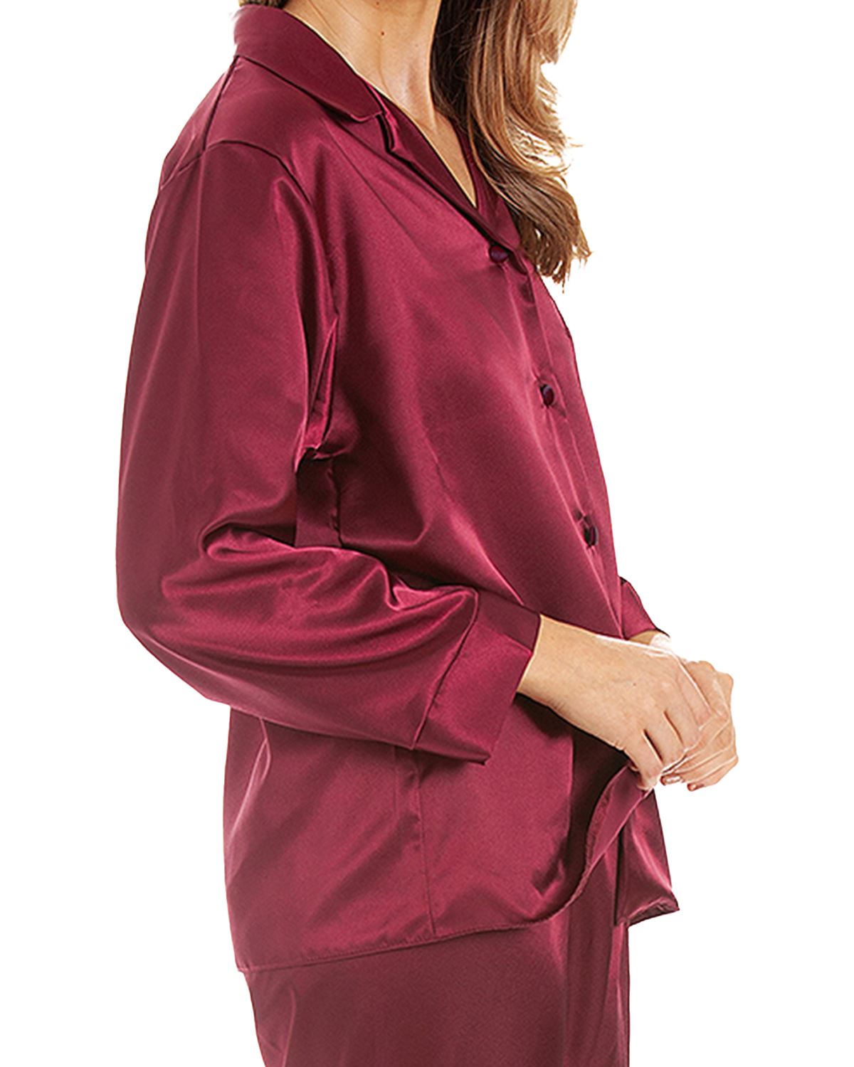 Traditional Satin Button Pyjamas Lady Olga Long Sleeve Button Through Pyjama Set - Picture 9 of 22