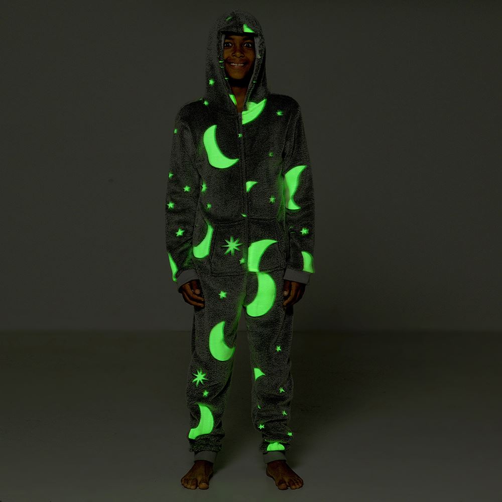 Glow In The Dark 1Onezie Kids Boys Girls Hooded All In One Zip Sleepsuit - Picture 17 of 22