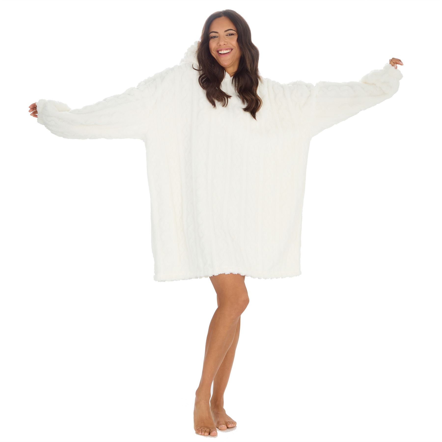 Sudadera con capucha Sherpa de gran tamaño para adultos cable polar con capucha acurrucarse salón manta jersey - Imagen 4 de 21