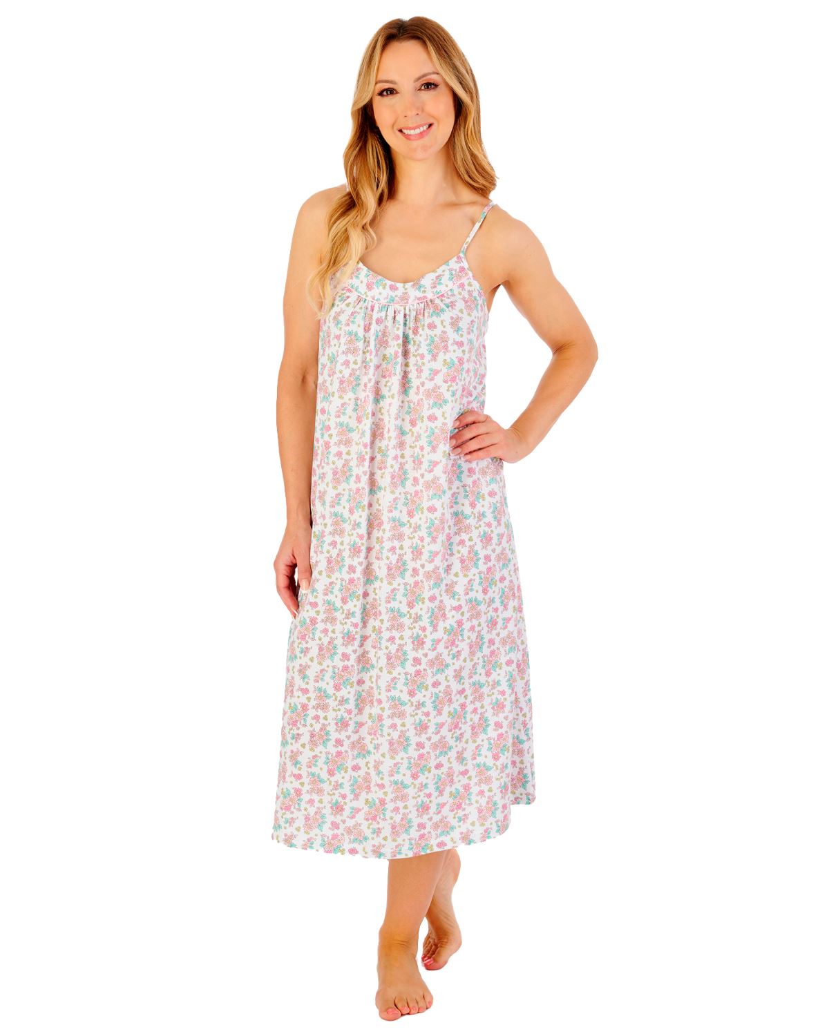 Camisón Slenderella Jersey Algodón Chemise 44" Estampado Floral Tirantes Sin Mangas - Imagen 5 de 6