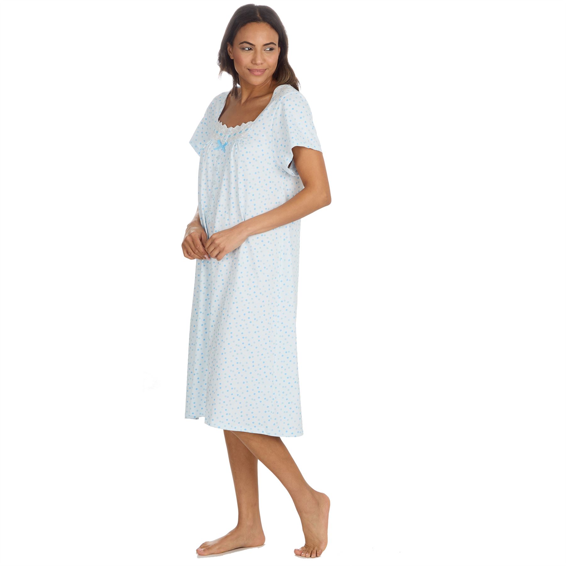 Cottonique Jersey Nightie Ladies 100% Cotton Soft Short Sleeve Nightdress - Picture 17 of 29