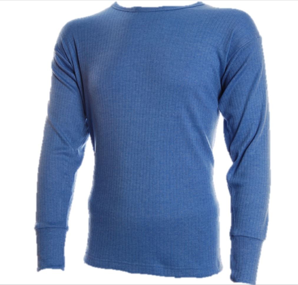 Mens 2 pack Long Sleeve Brushed Inside Thermal Vest T Shirt Blue white