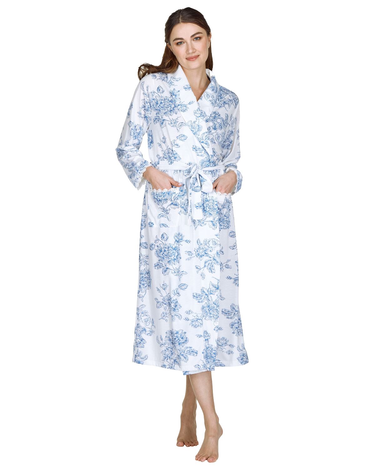 Damen Jersey Blumen Morgenmantel Vintage Print Cotton Rich Langarm Morgenmantel - Bild 7 von 11