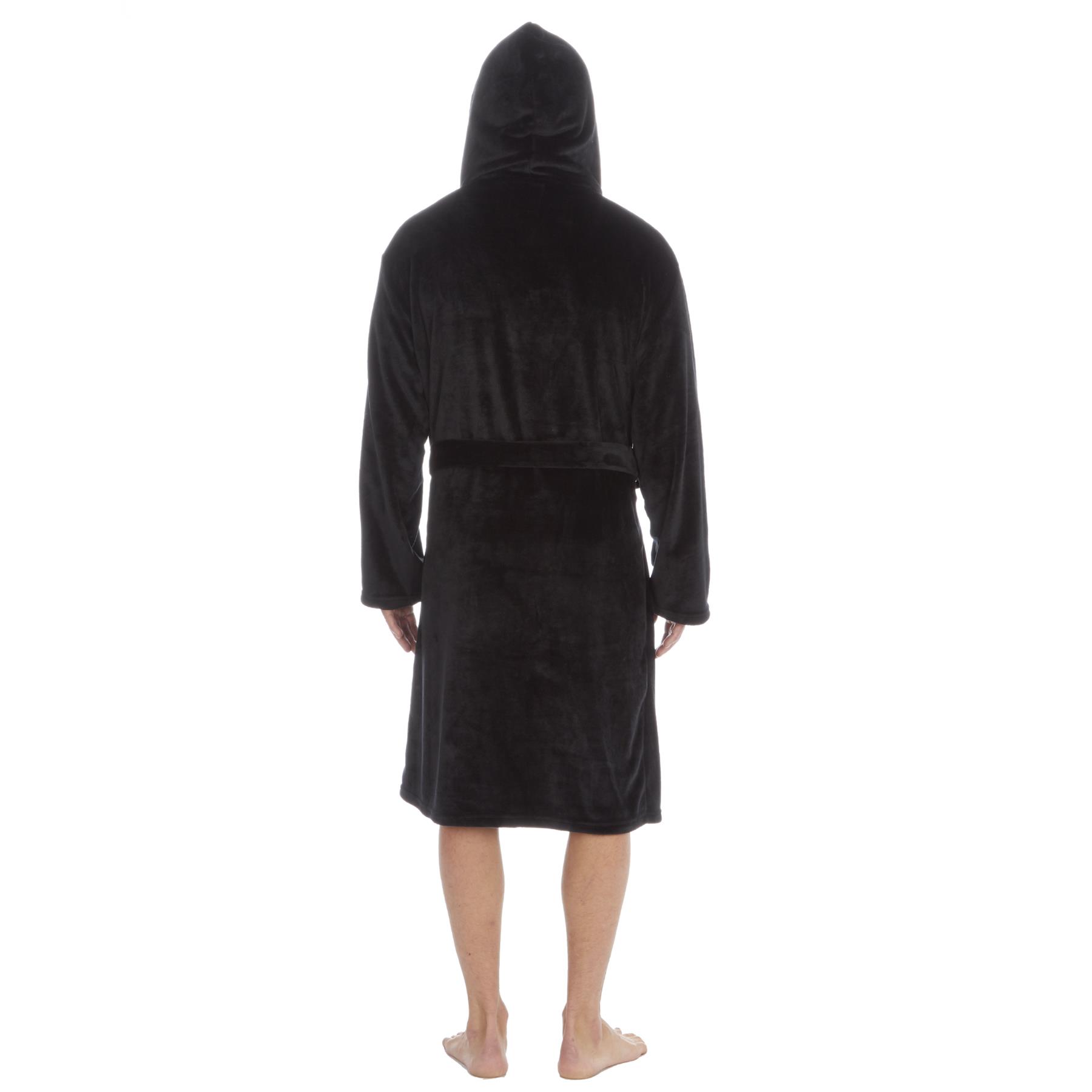 Mens Dressing Gown Thick Snuggle Warm Fleece Hooded Wrap Housecoat Robe