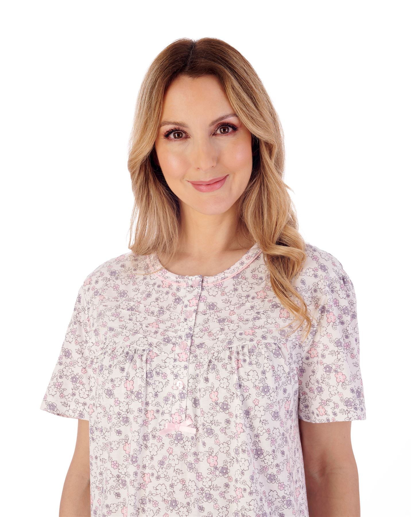 Slenderella Cotton Nightie 42" Short Sleeve Ditsy Floral Jersey Nightdress - Picture 6 of 10