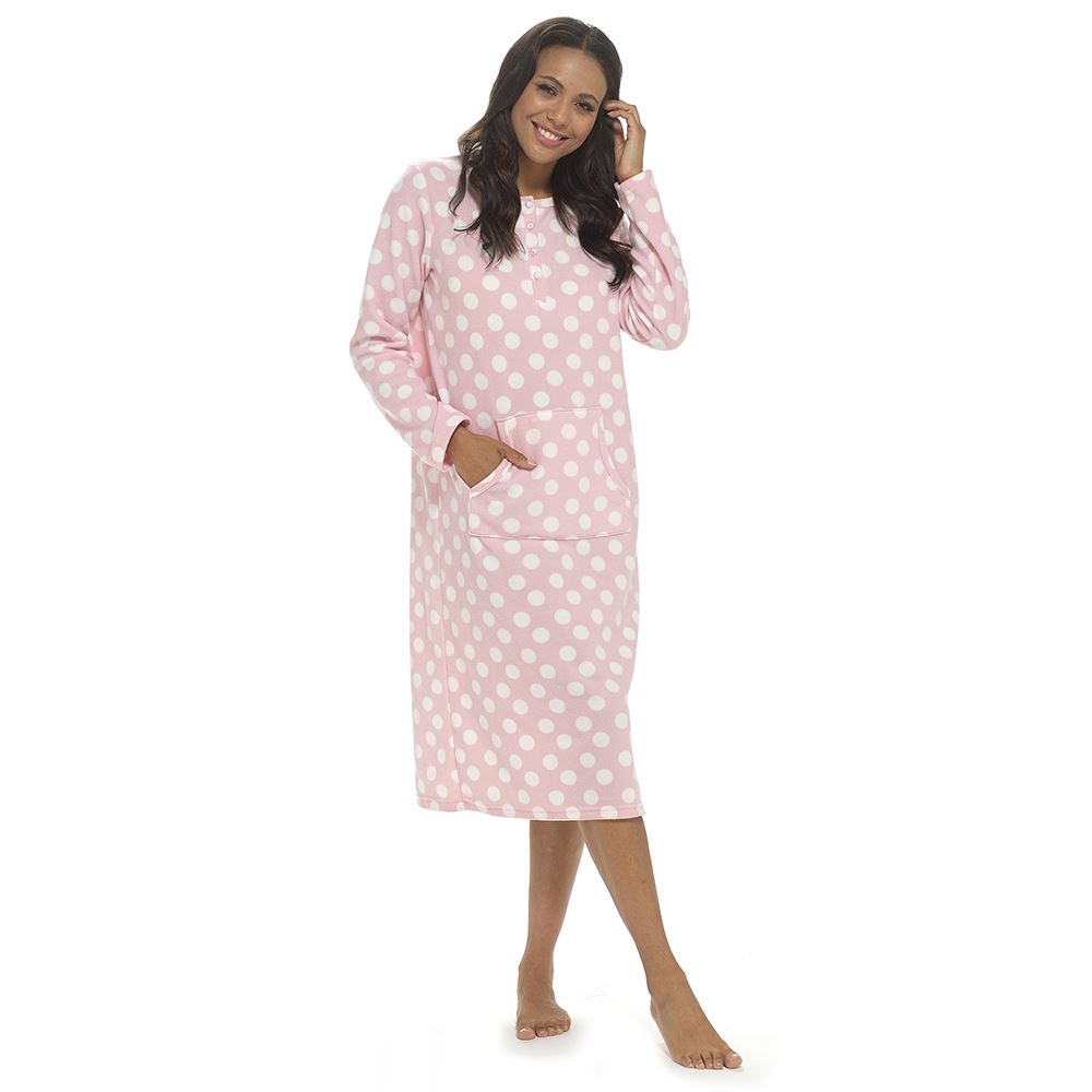 Womens Polar Fleece Nightie Ladies Long Sleeve Soft Touch Winter Nightdress - Picture 20 of 22