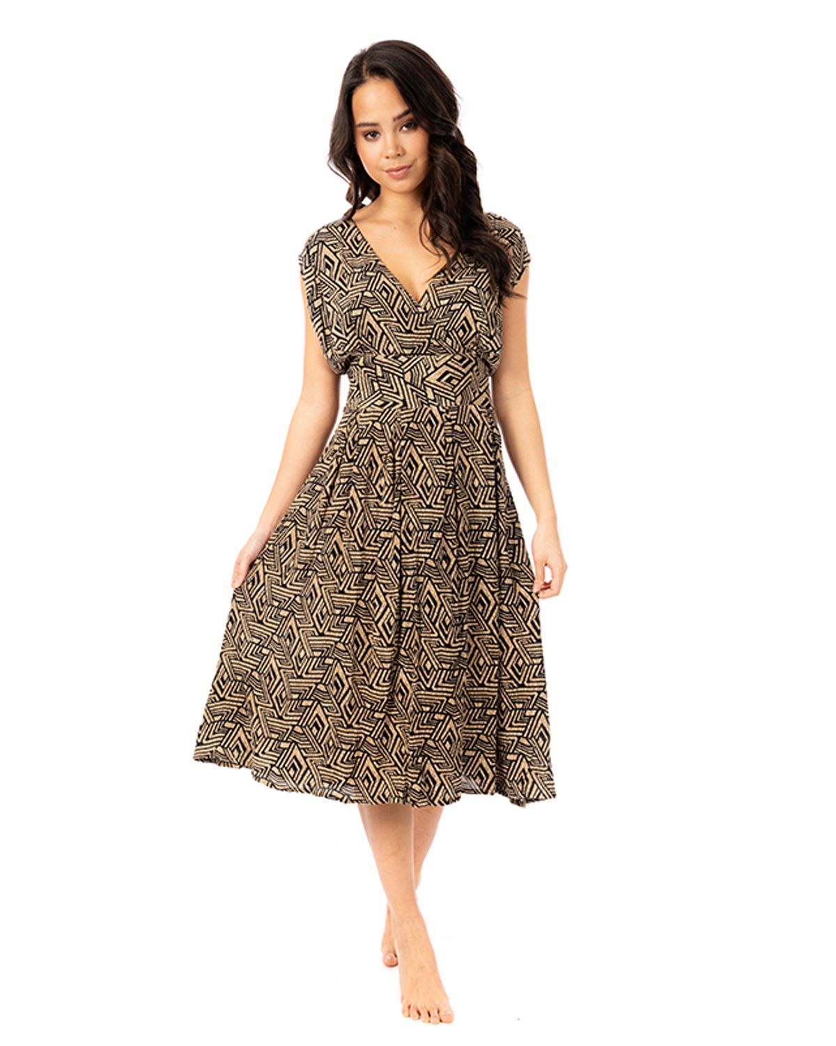 Pistachio Wide Shoulder V-Neck Dress Ladies Cross Over Summer Holiday  Dresses