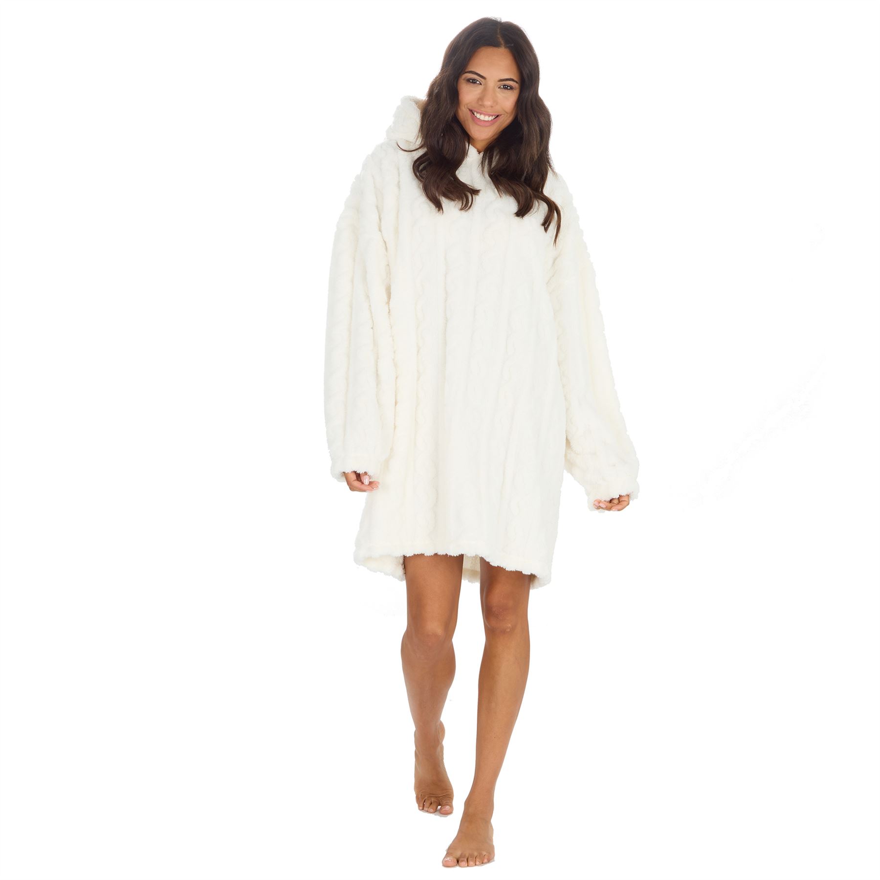 Sudadera con capucha Sherpa de gran tamaño para adultos cable polar con capucha acurrucarse salón manta jersey - Imagen 3 de 21