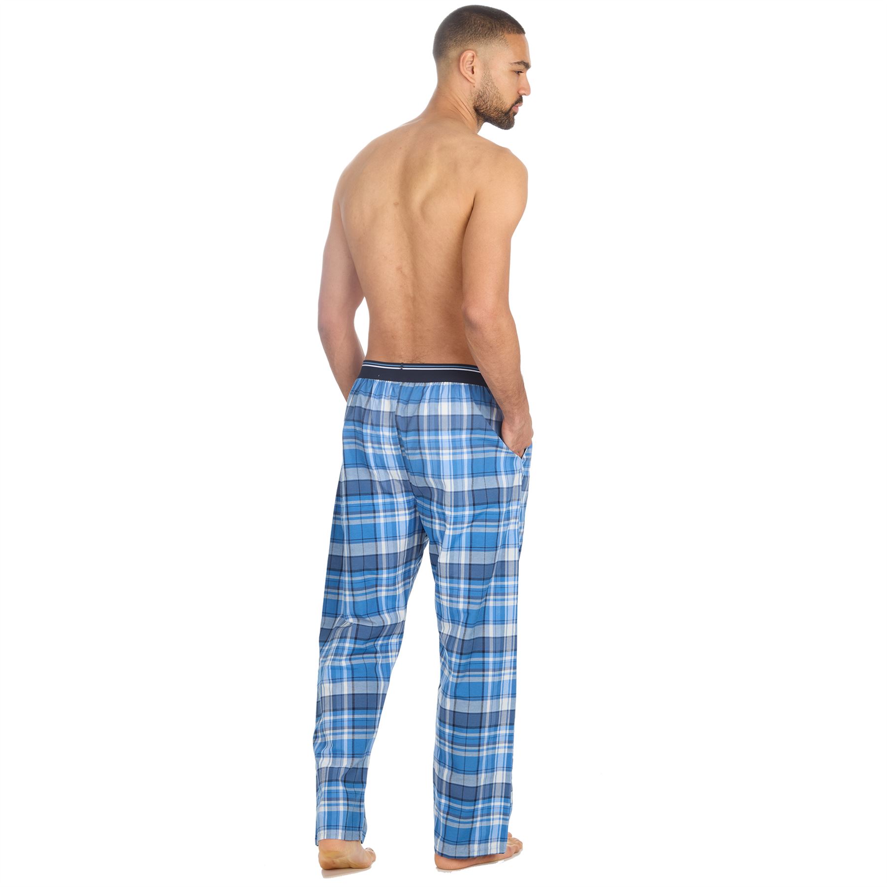 Woven Lounge Pants Mens Elasticated Waist Check Pyjama Bottoms PJs Nightwear - Picture 11 of 14