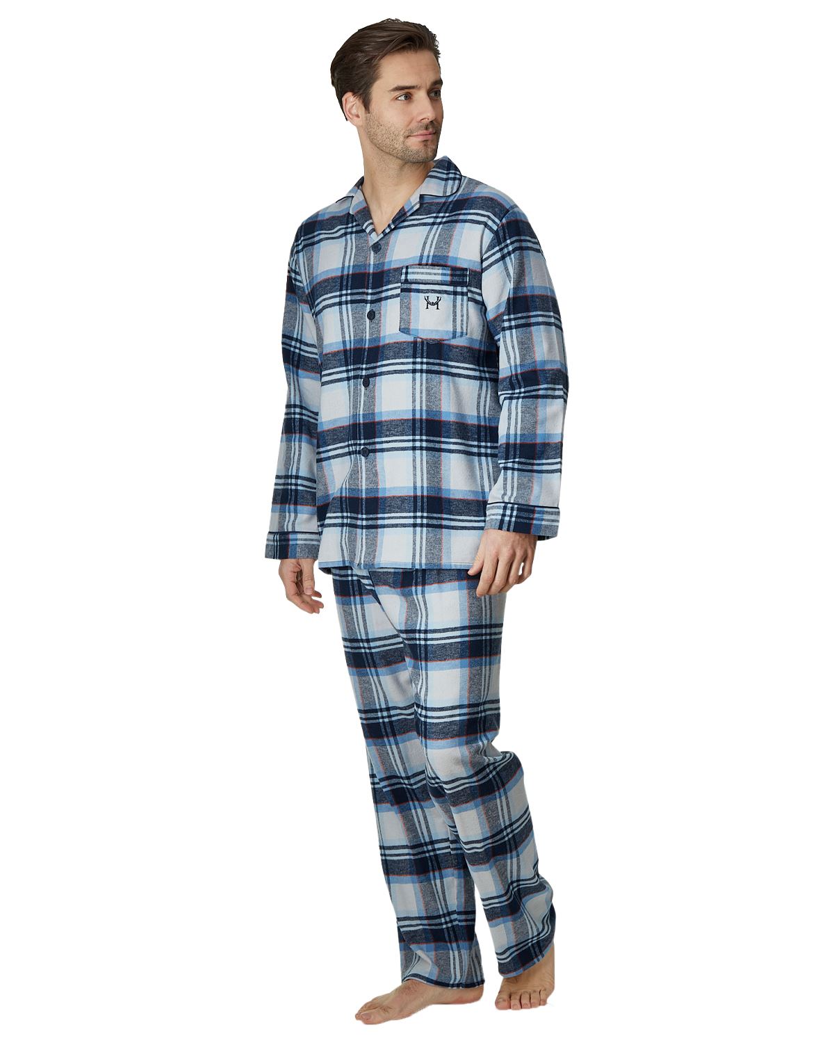 Juego de pijamas de algodón cepillado Haigman para hombre manga larga con botones a medida - Imagen 24 de 38