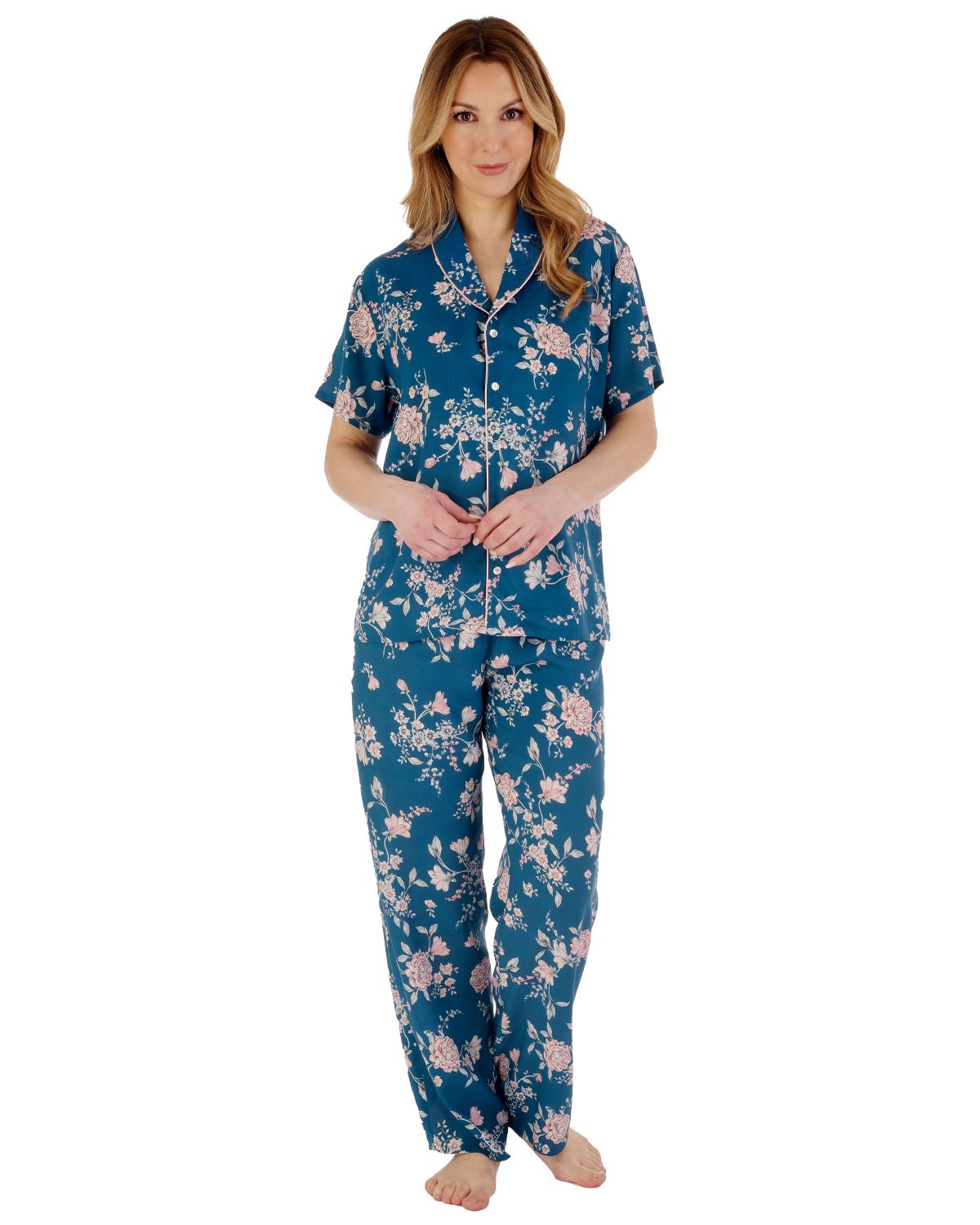 Gaspé Tailored Button Pyjamas Floral Woven Viscose Short Sleeve Night Pyjama Set - Picture 5 of 7