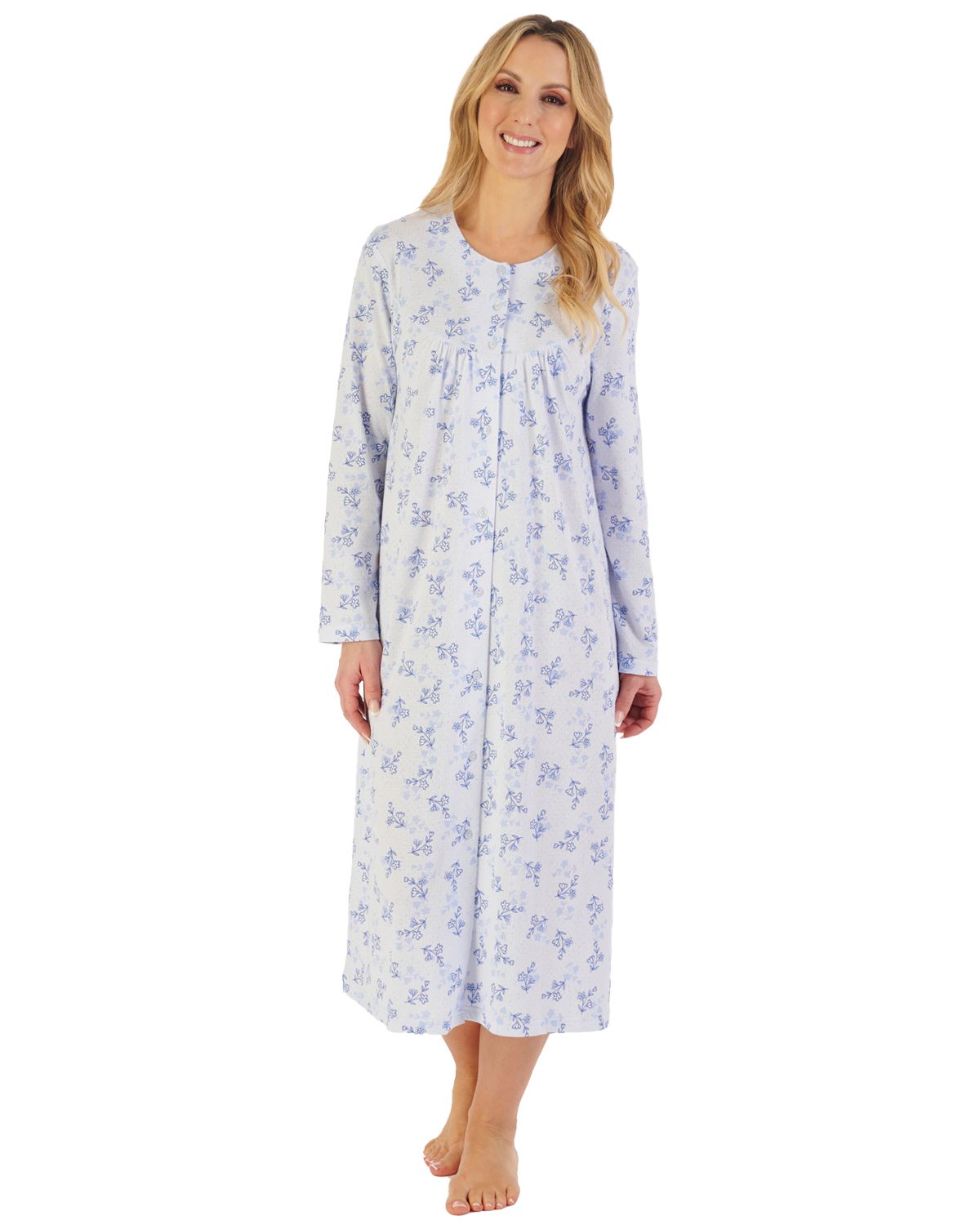 Camisón Slenderella Jersey Botón 46" Jacquard Floral Manga Larga - Imagen 2 de 7