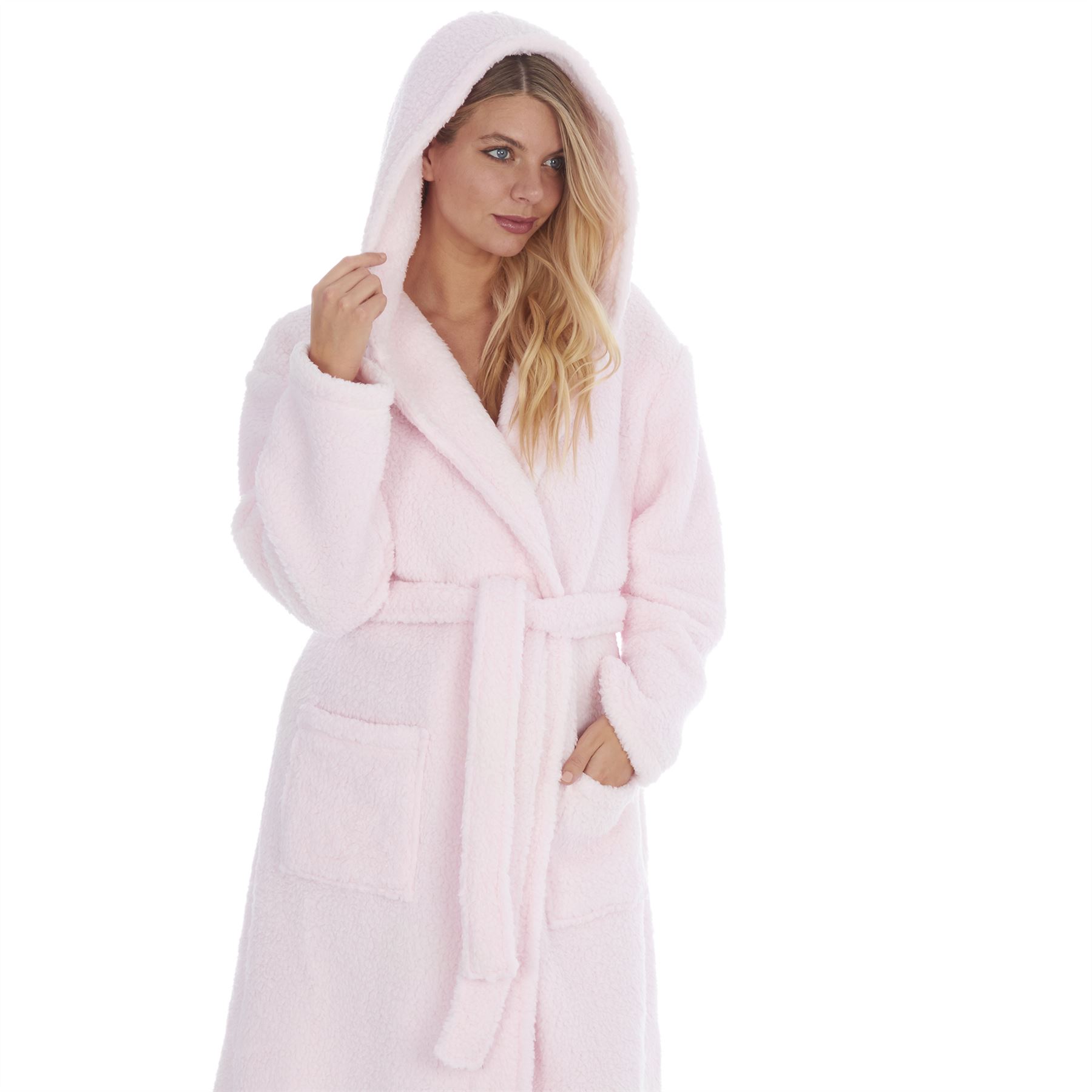Ladies Forever Dreaming Luxury Soft Sherpa/Sherpa Trim Hooded Dressing Gown Robe eBay