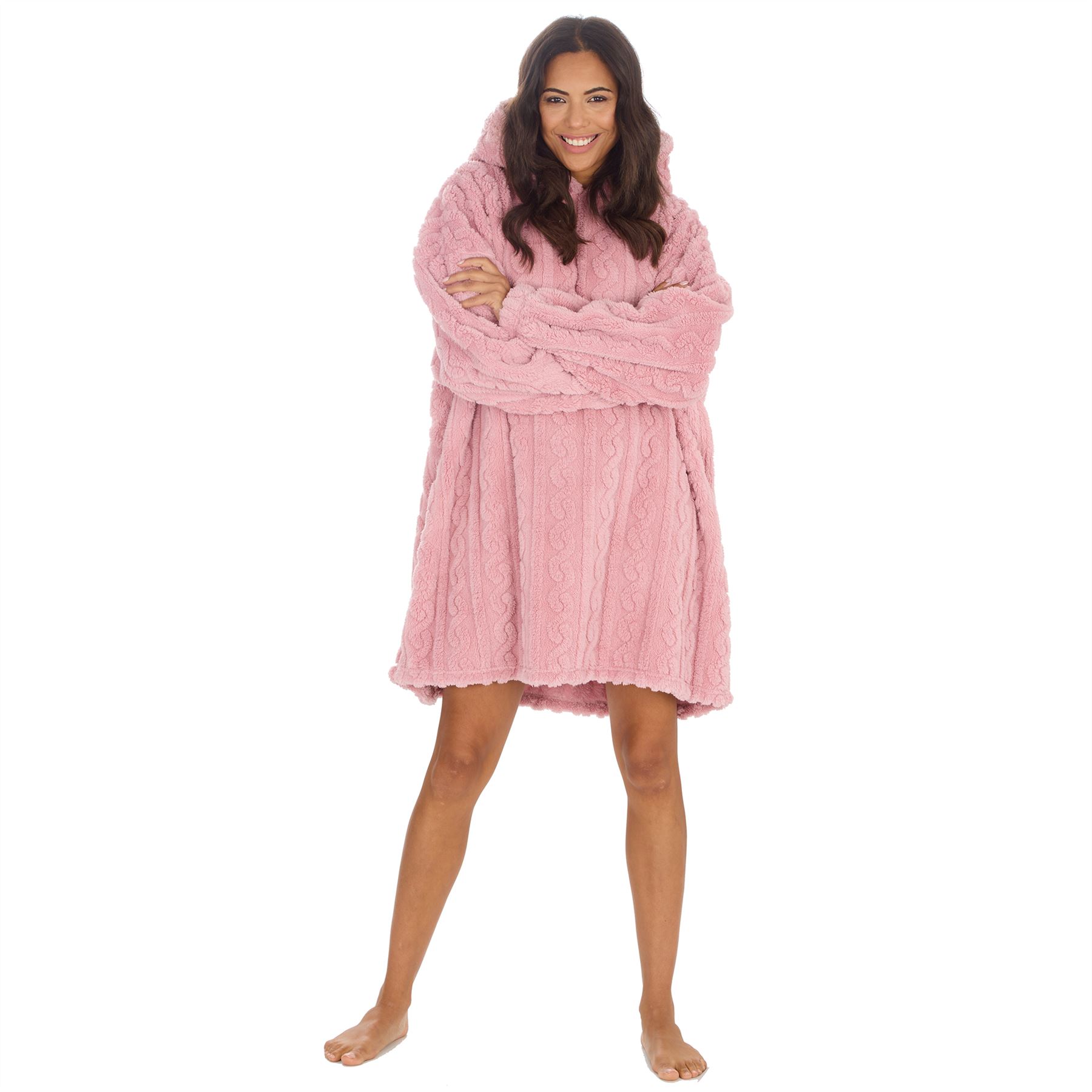 Sudadera con capucha Sherpa de gran tamaño para adultos cable polar con capucha acurrucarse salón manta jersey - Imagen 17 de 21
