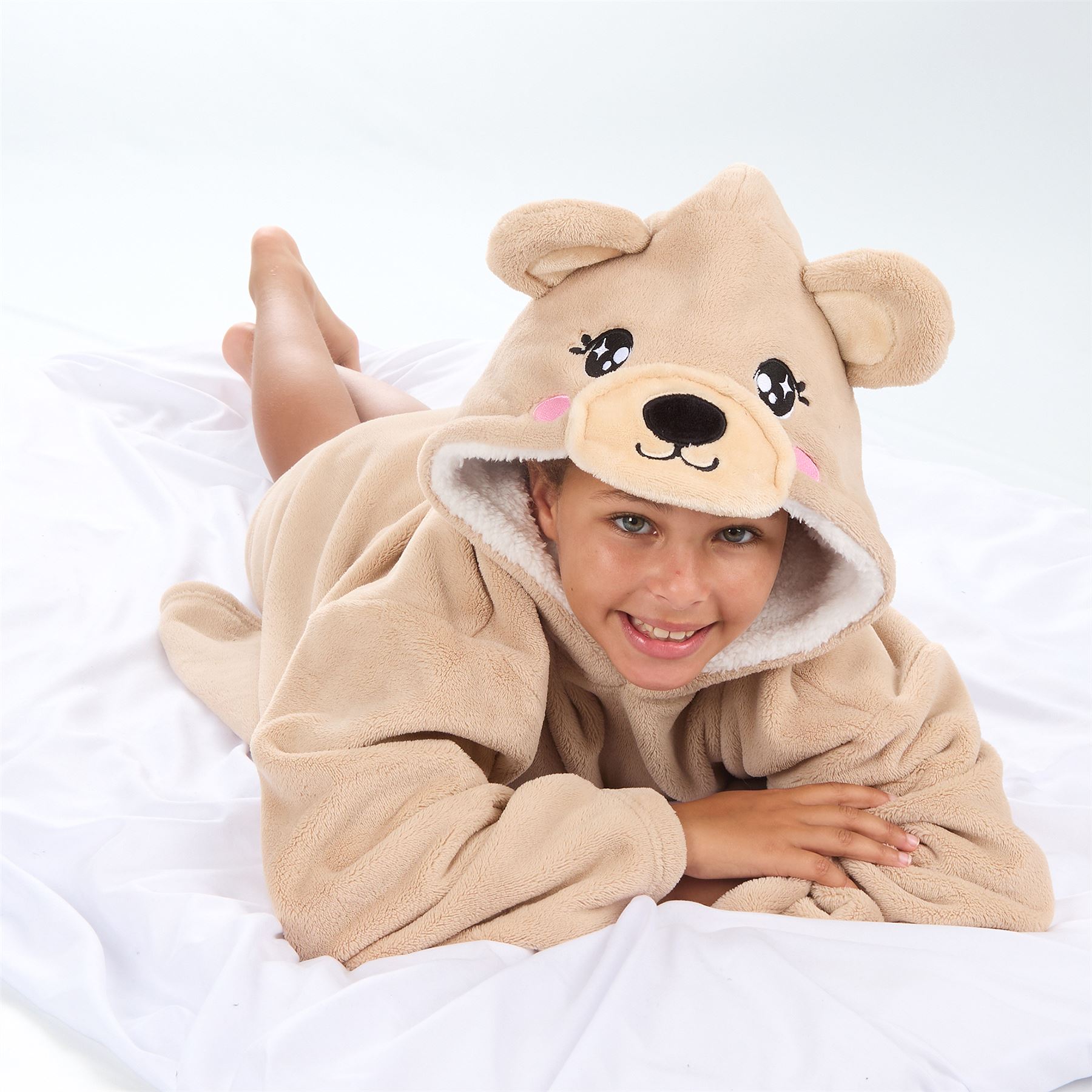 Kids Oversized Animal Fleece Hoodie Boys Girls 3D Hooded Snuggle Jumper - Picture 16 of 16