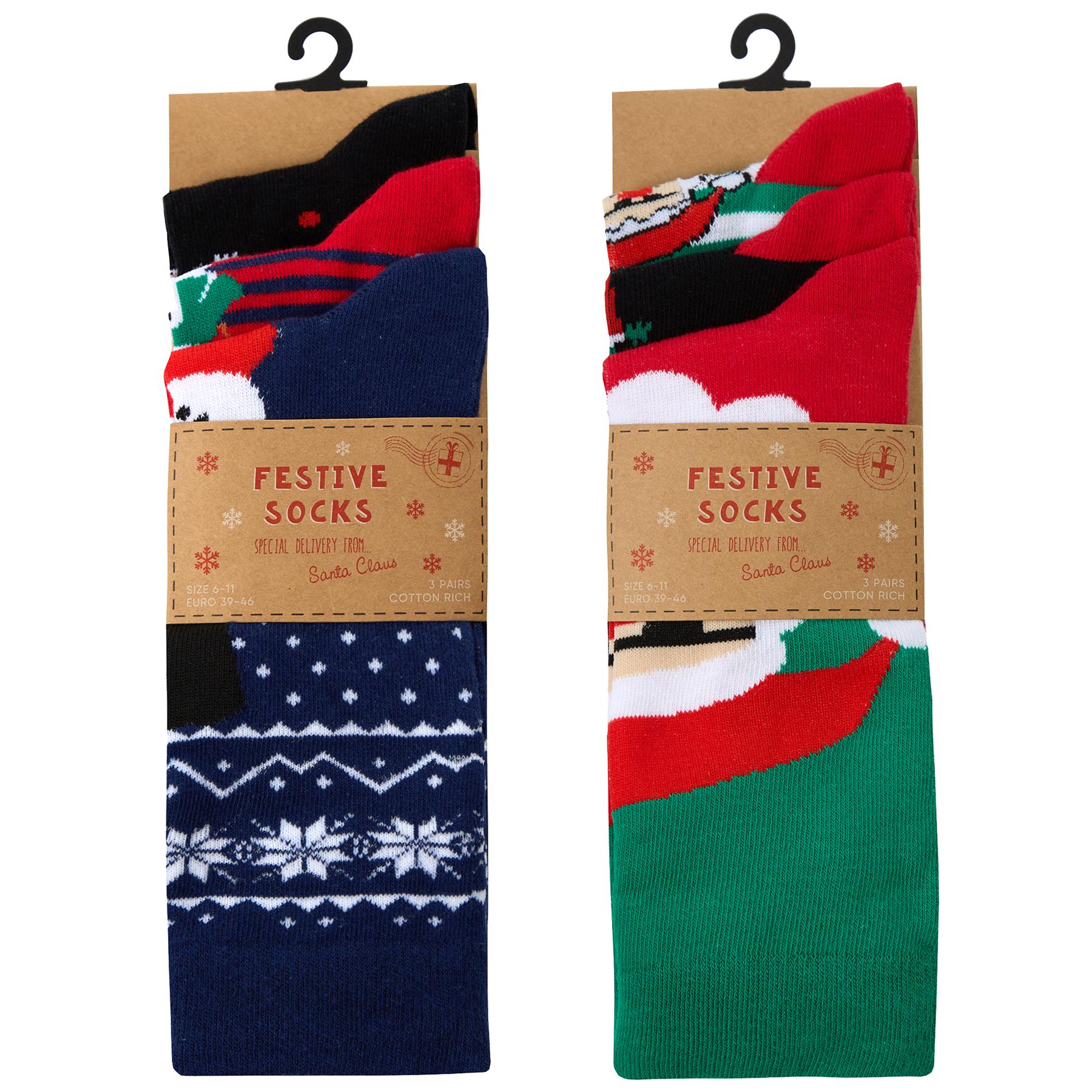 Family Christmas Socks Babies Kids Adults Cotton Rich Novelty Xmas Sock 6 Pair - Picture 23 of 35