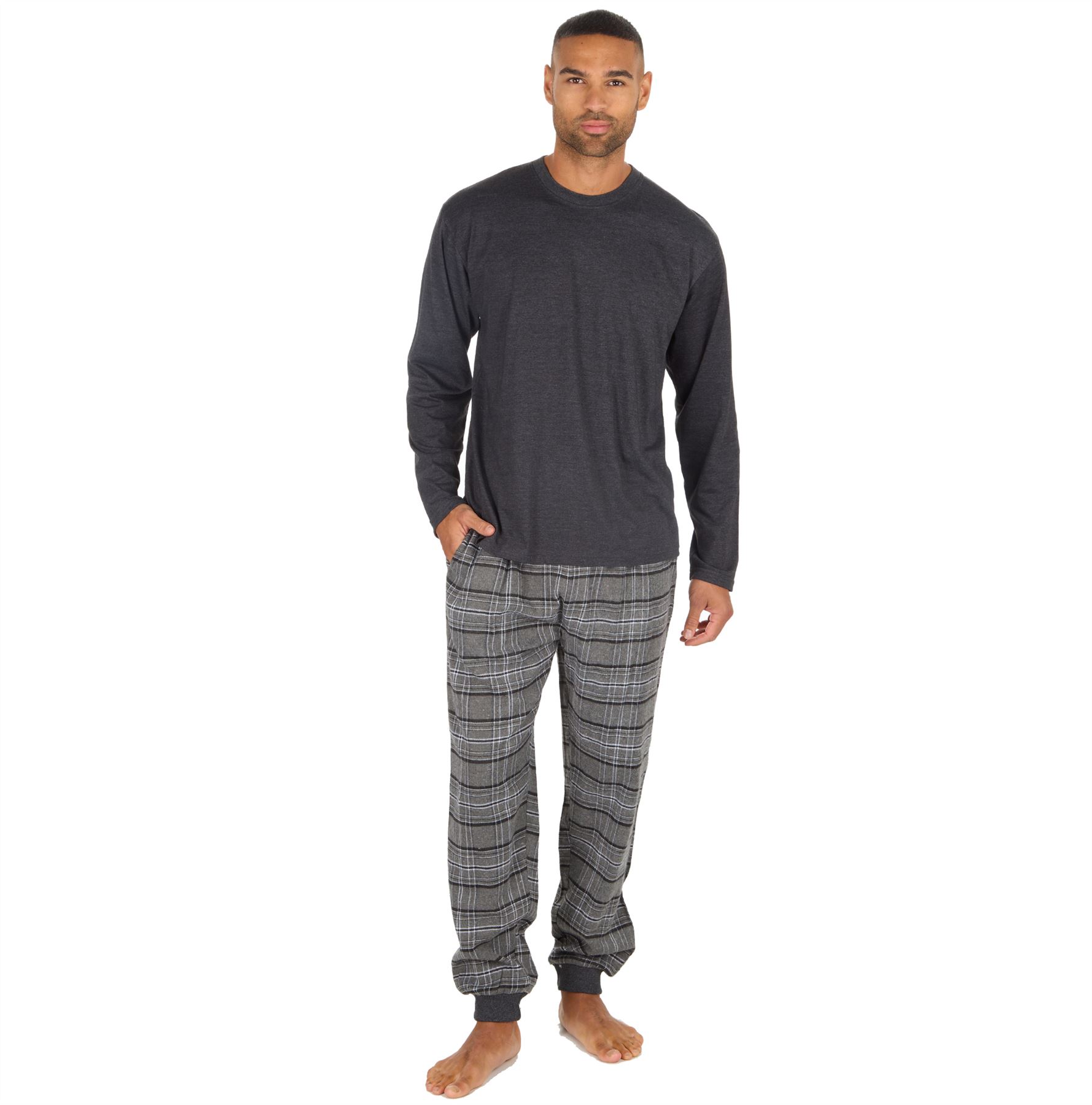 Mens Pyjama Set Adults Jersey & Flannel Cotton Blend Long Sleeve Lounge Pyjamas - Picture 14 of 25