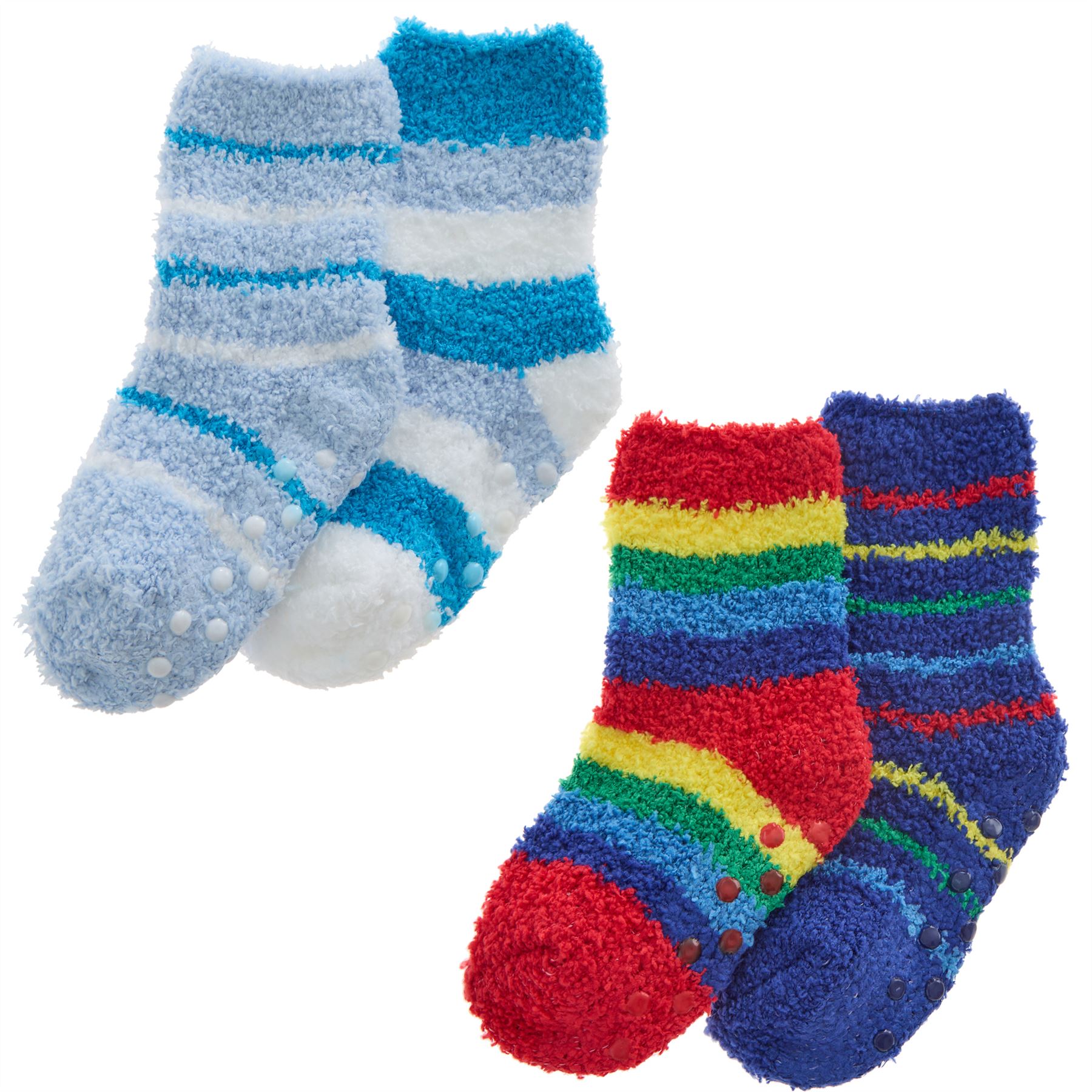 Babies Kids Fluffy Socks Cosy Warm Fuzzy Slipper Bed Sock with Grips (4 Pairs) - Picture 33 of 74