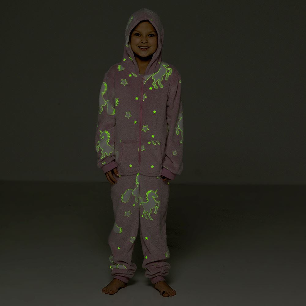 Glow In The Dark 1Onezie Kids Boys Girls Hooded All In One Zip Sleepsuit - Picture 22 of 22