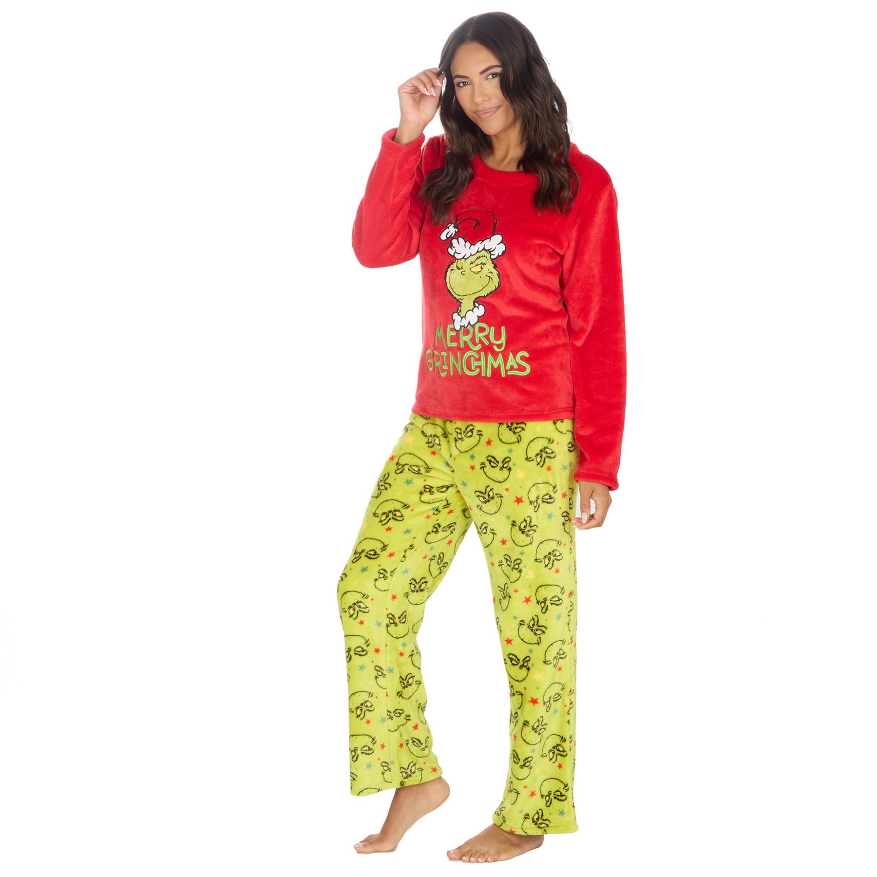 Grinch Fleece Schlafanzug passend Familie Weihnachten Unisex Erwachsene Kinder Pyjama Set - Bild 13 von 22