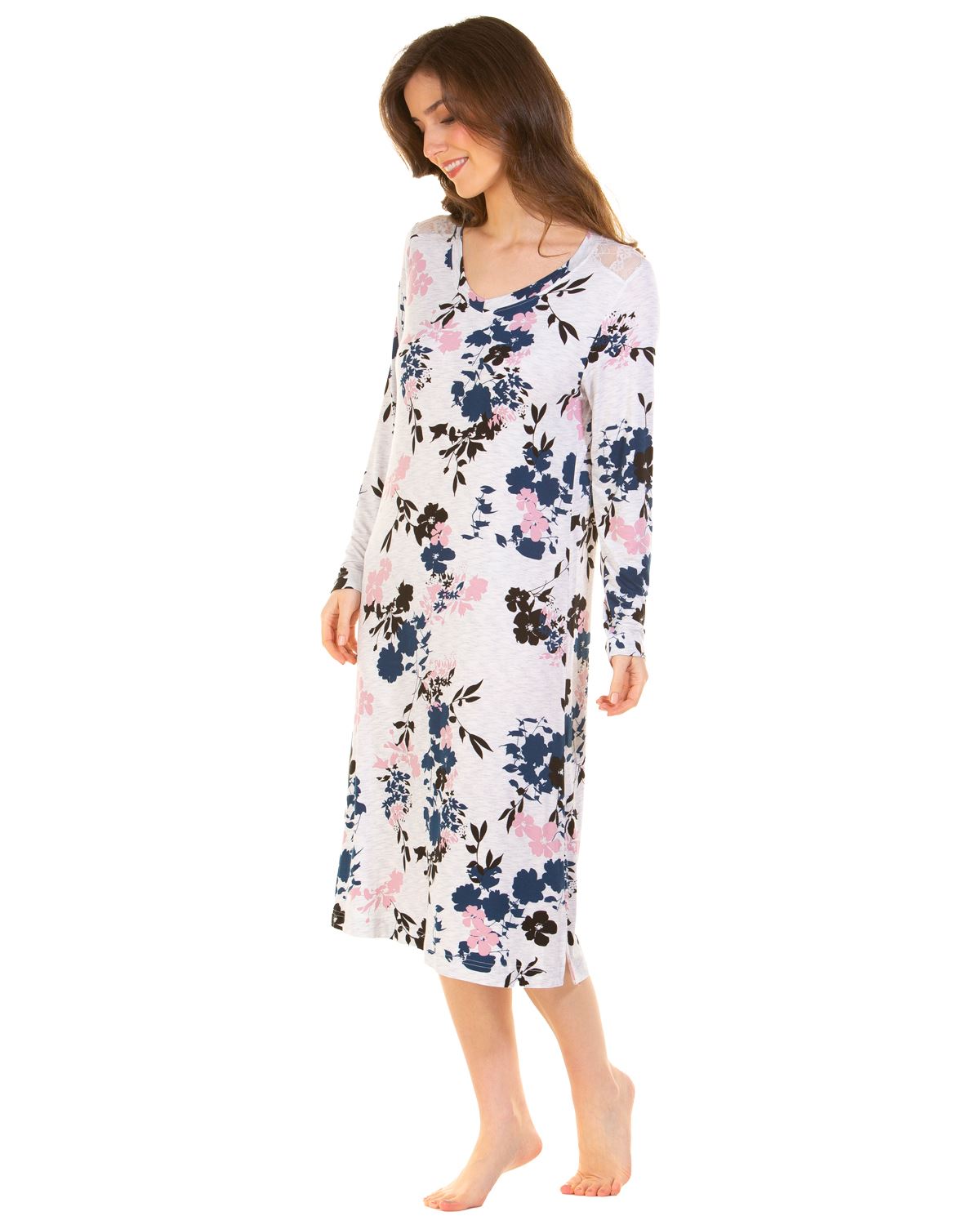 La Marquise Bamboo Lace Nightie Hypoallergenic Breathable Long Sleeve Nightdress - Picture 3 of 9