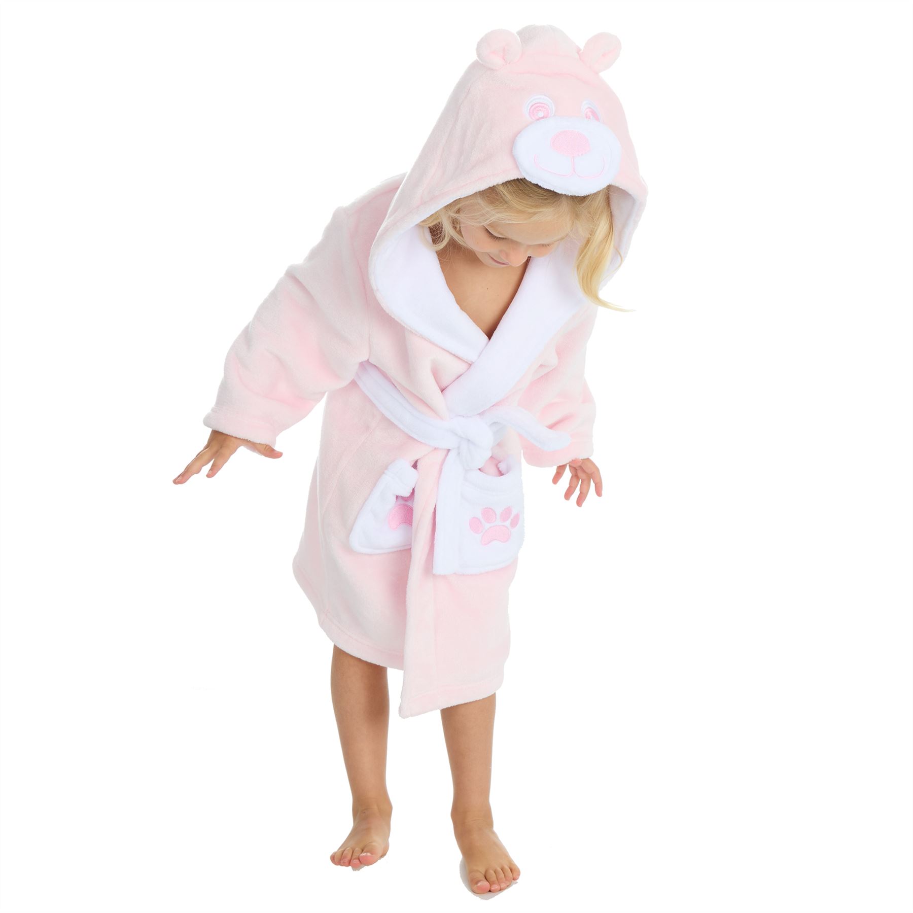Baby Toddlers Bathrobe Infant Kid Soft Coral Fleece Hooded Dressing Gown - Picture 80 of 103