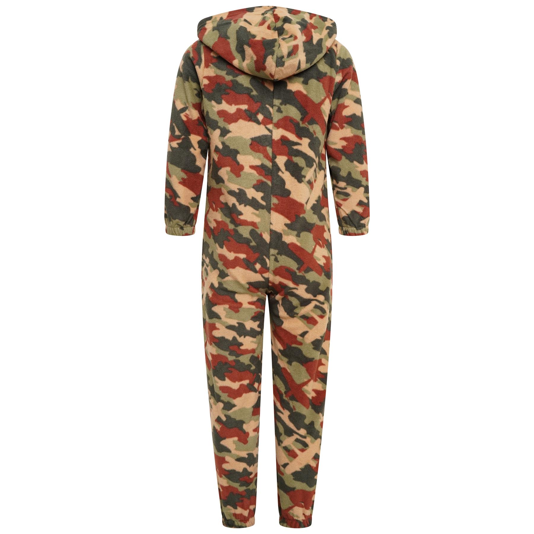Kids Camo Fleece 1Onezie Childrens Hooded Zip All In One Jumpsuit Onezee - Picture 3 of 7