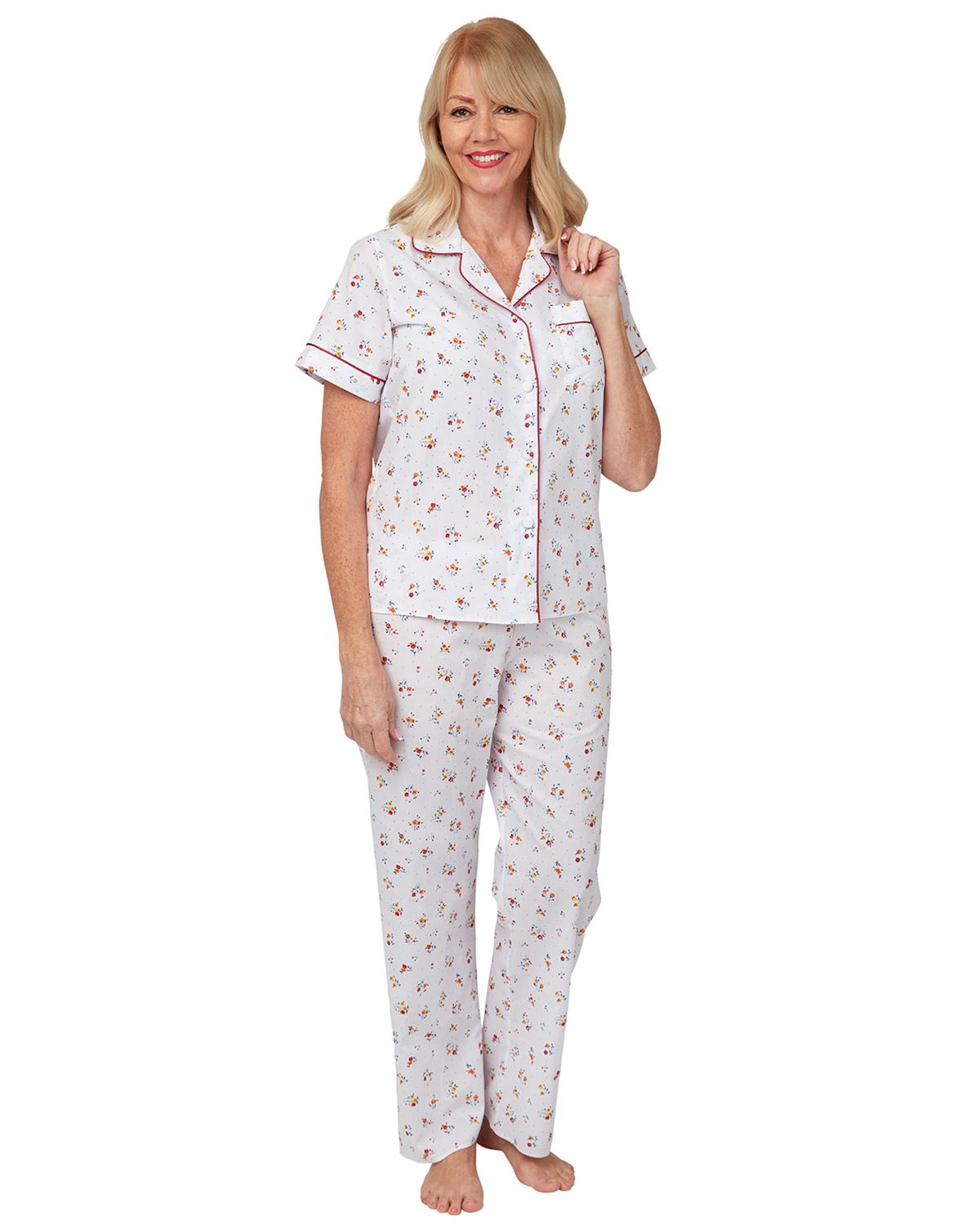 Marlon Woven Button Pyjamas Ladies Short Sleeve Floral Tailored Pyjama