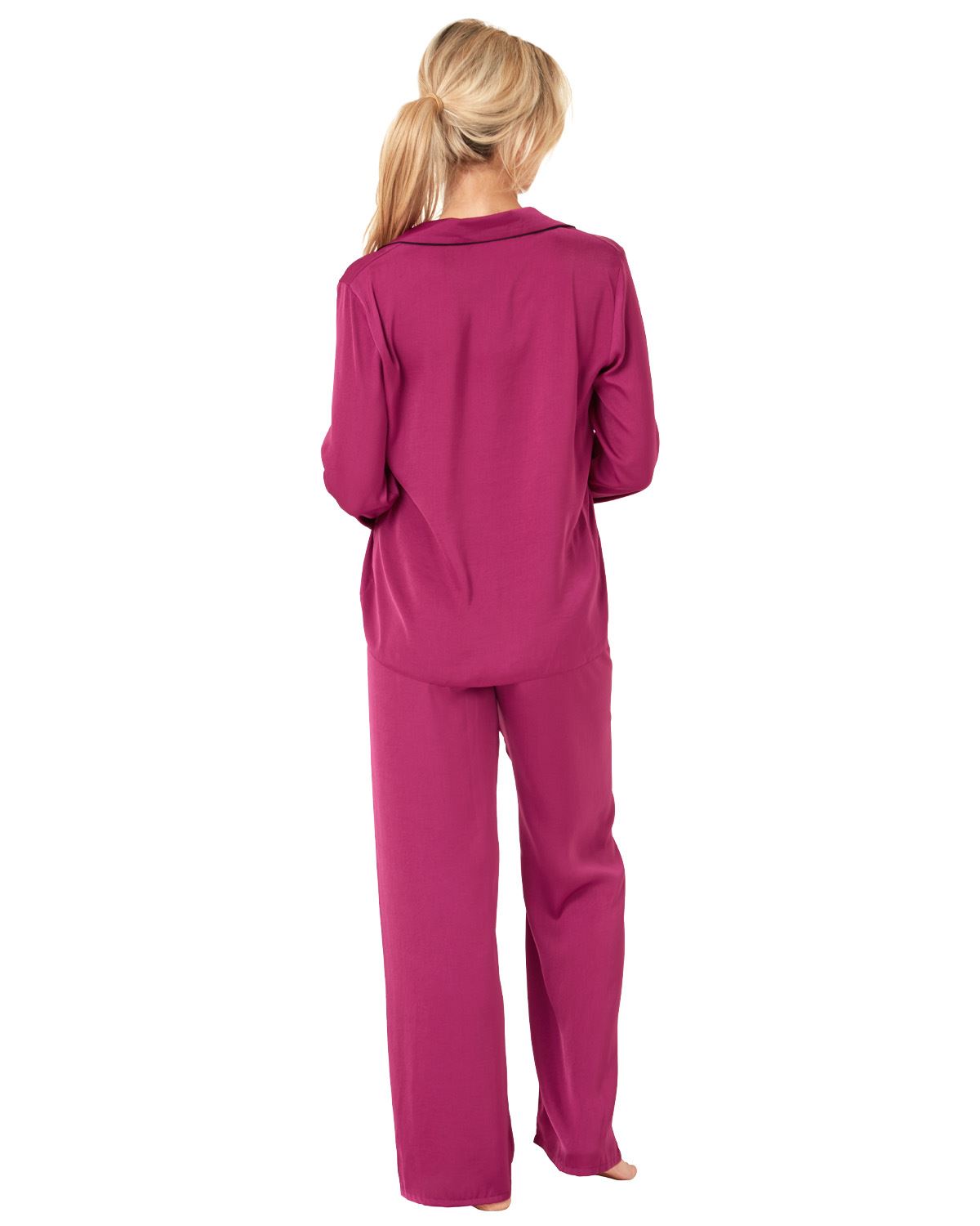 Ladies Satin Long Pajamas Button Through Silky Pajama Set PJ Nightwear - Picture 15 of 18