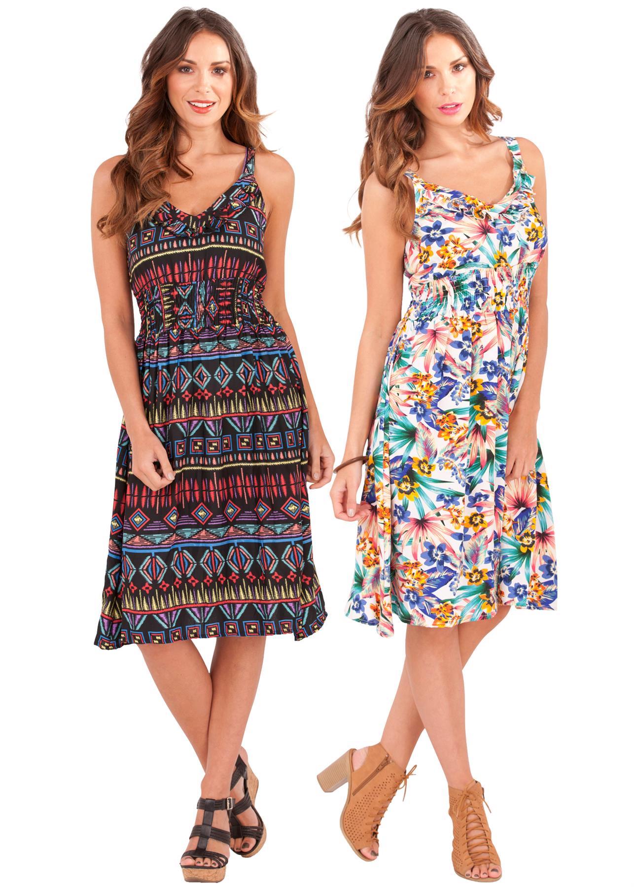 Ladies Pistachio Cotton Strappy Maxi Summer Dress D633 Aztec Print