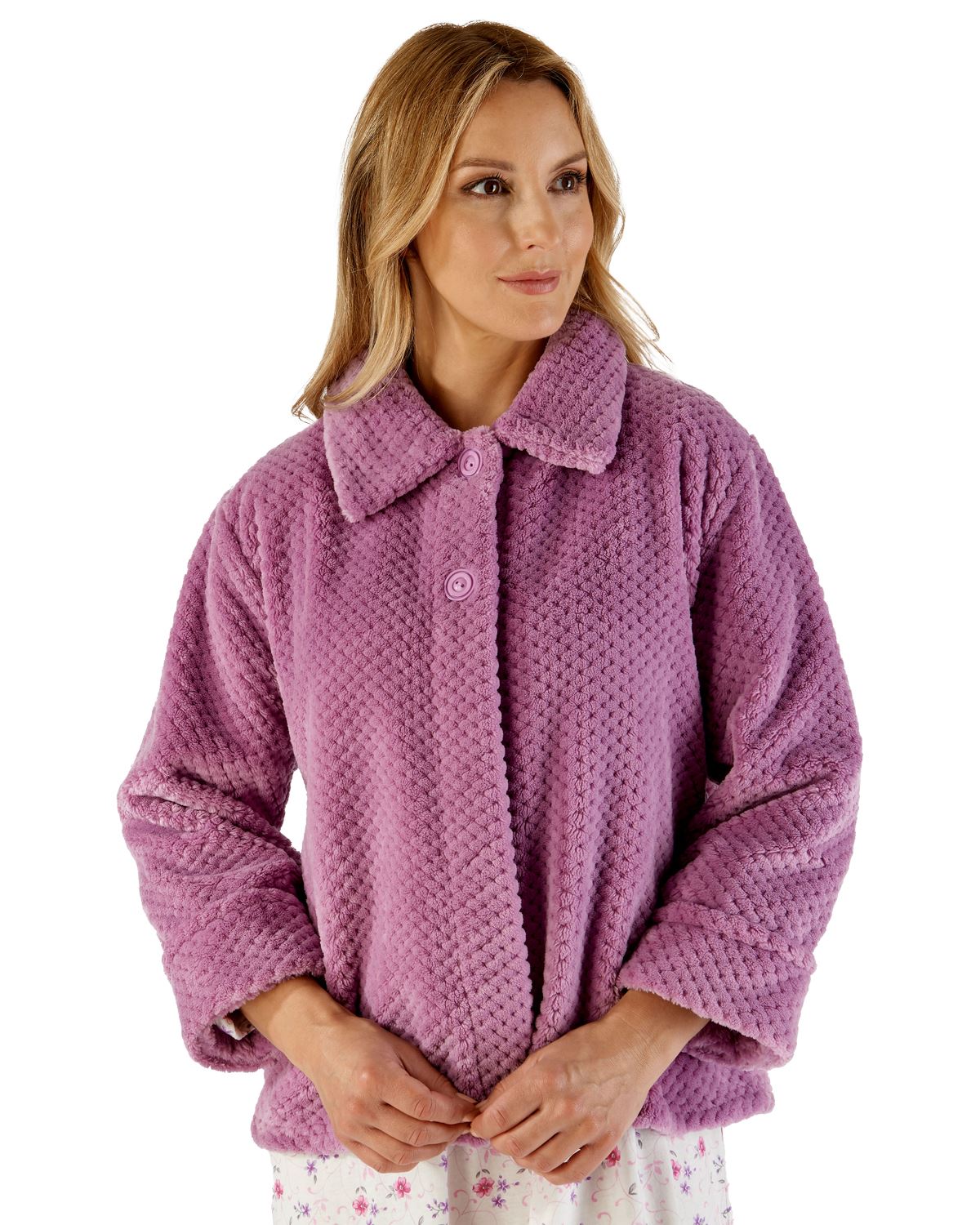 専用1 Slenderella Fleece Bed Jacket Luxury Waffle Long Sleeve Button