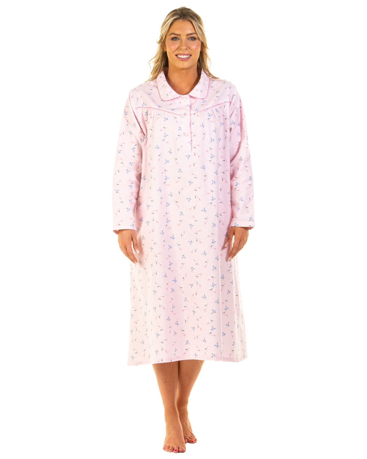 Floral Flannel Brushed Nightie Ladies 100 Cotton Long Sleeve