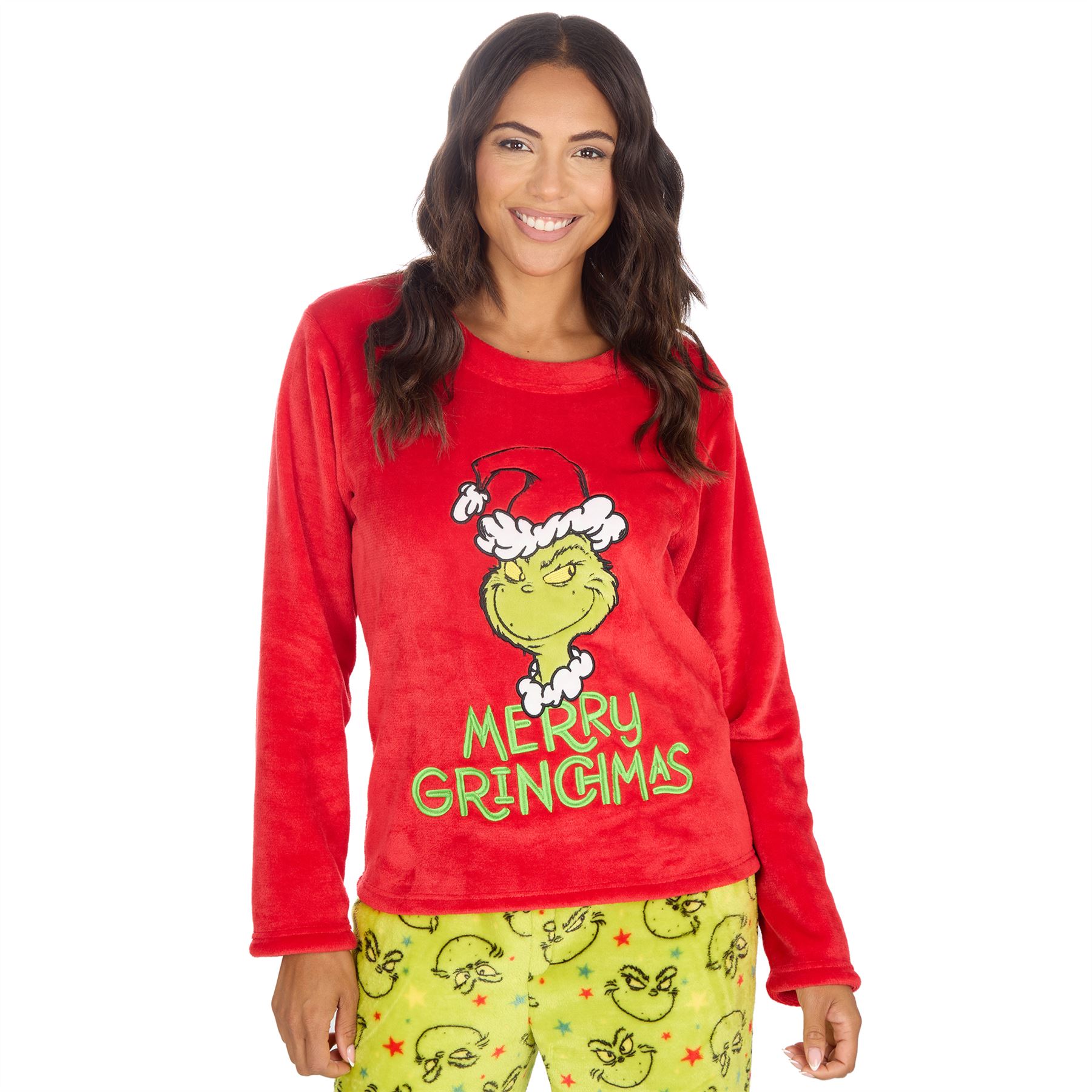 Grinch Fleece Schlafanzug passend Familie Weihnachten Unisex Erwachsene Kinder Pyjama Set - Bild 16 von 22