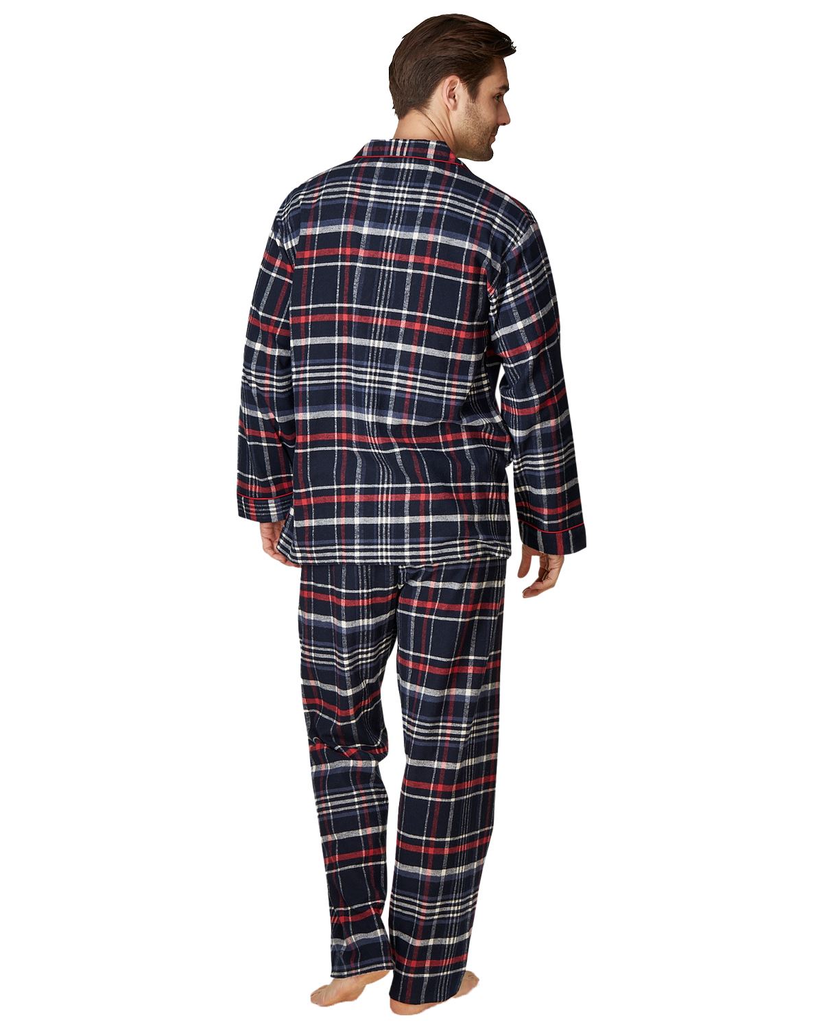 Juego de pijamas de algodón cepillado Haigman para hombre manga larga con botones a medida - Imagen 36 de 38