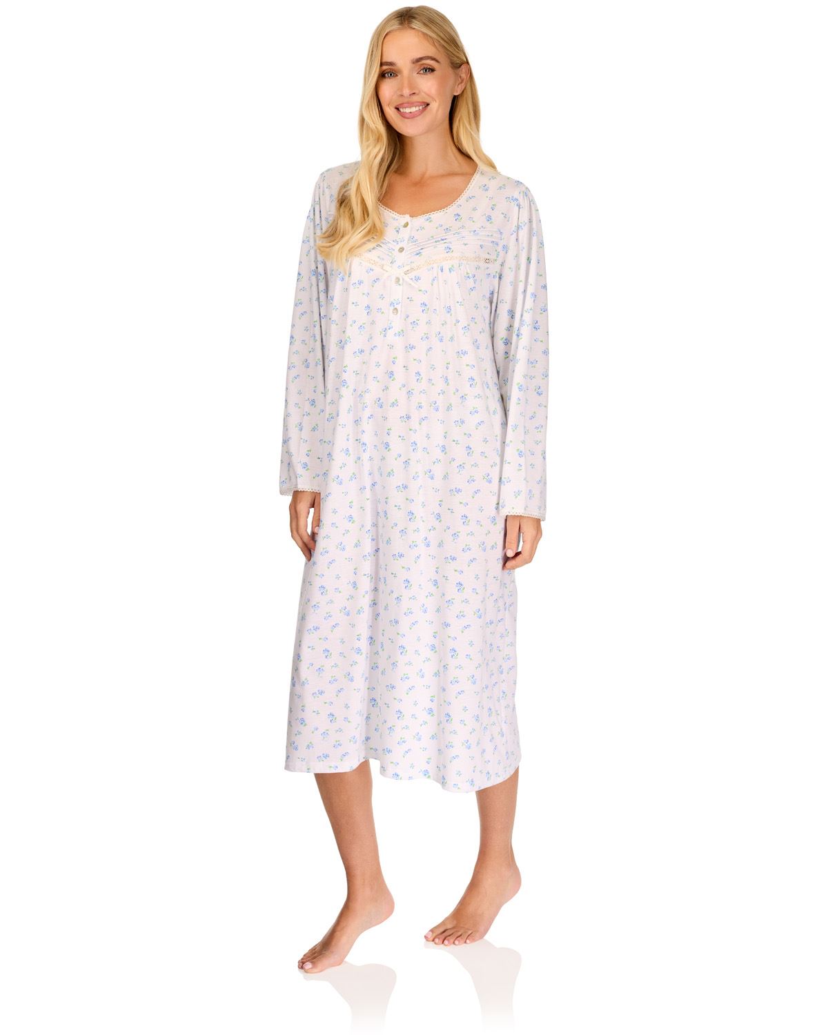 Ladies Vintage Blossoms Floral Cotton Nightdress Robe Pyjamas Nightwear - Produktbild 2