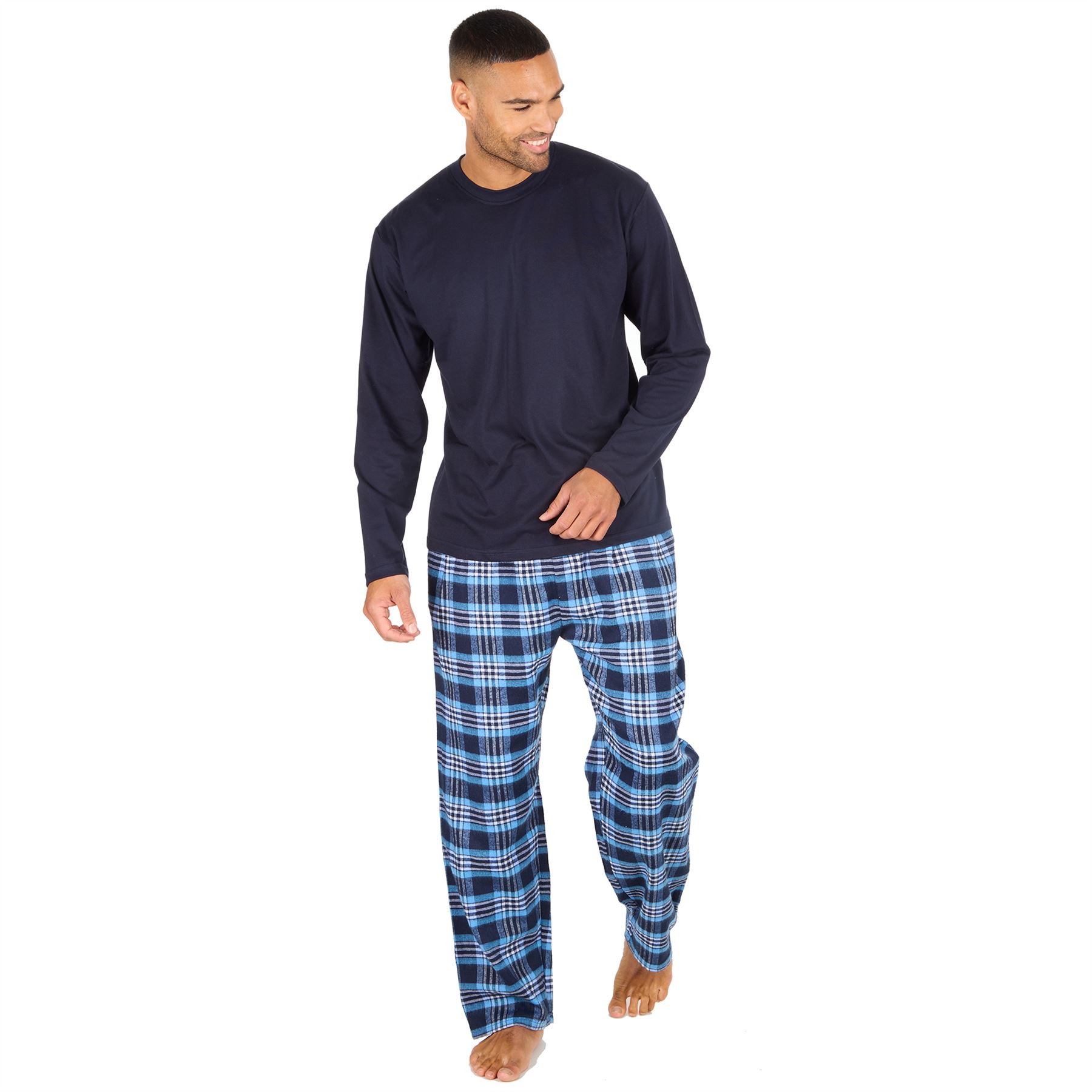 Mens Pyjama Set Adults Jersey & Flannel Cotton Blend Long Sleeve Lounge Pyjamas - Picture 21 of 25