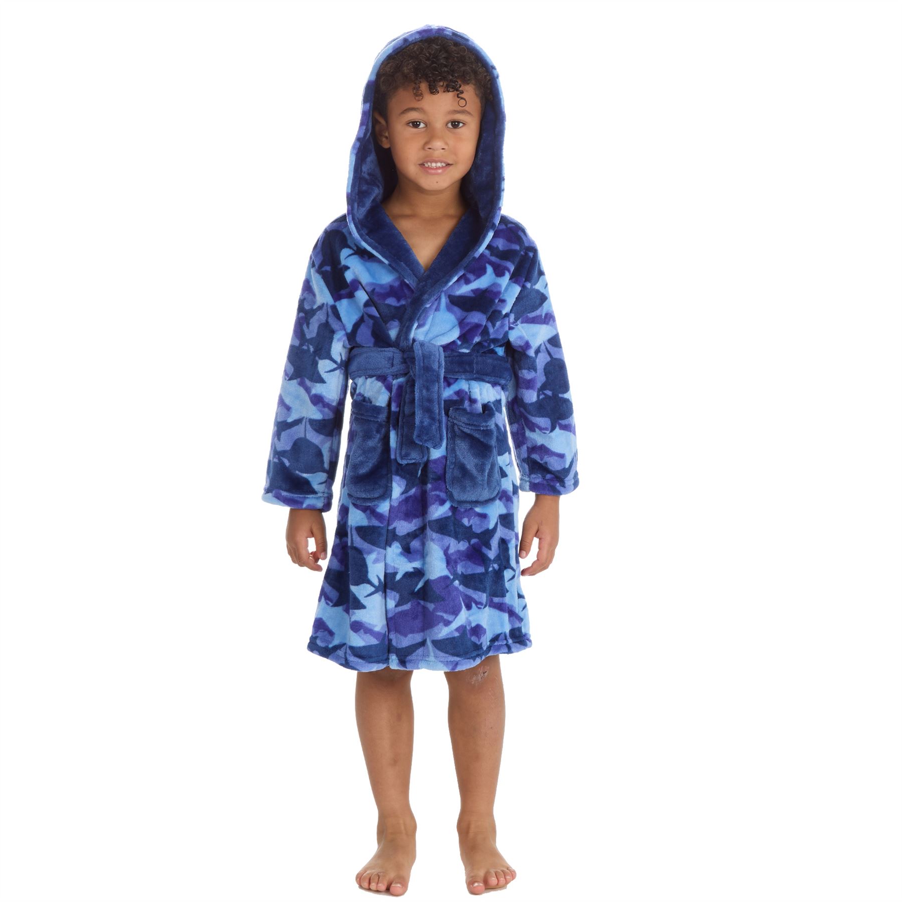 Kids Dressing Gown Boys Kids Fleece Novelty Soft Hooded Character Winter Robe - Picture 45 of 51