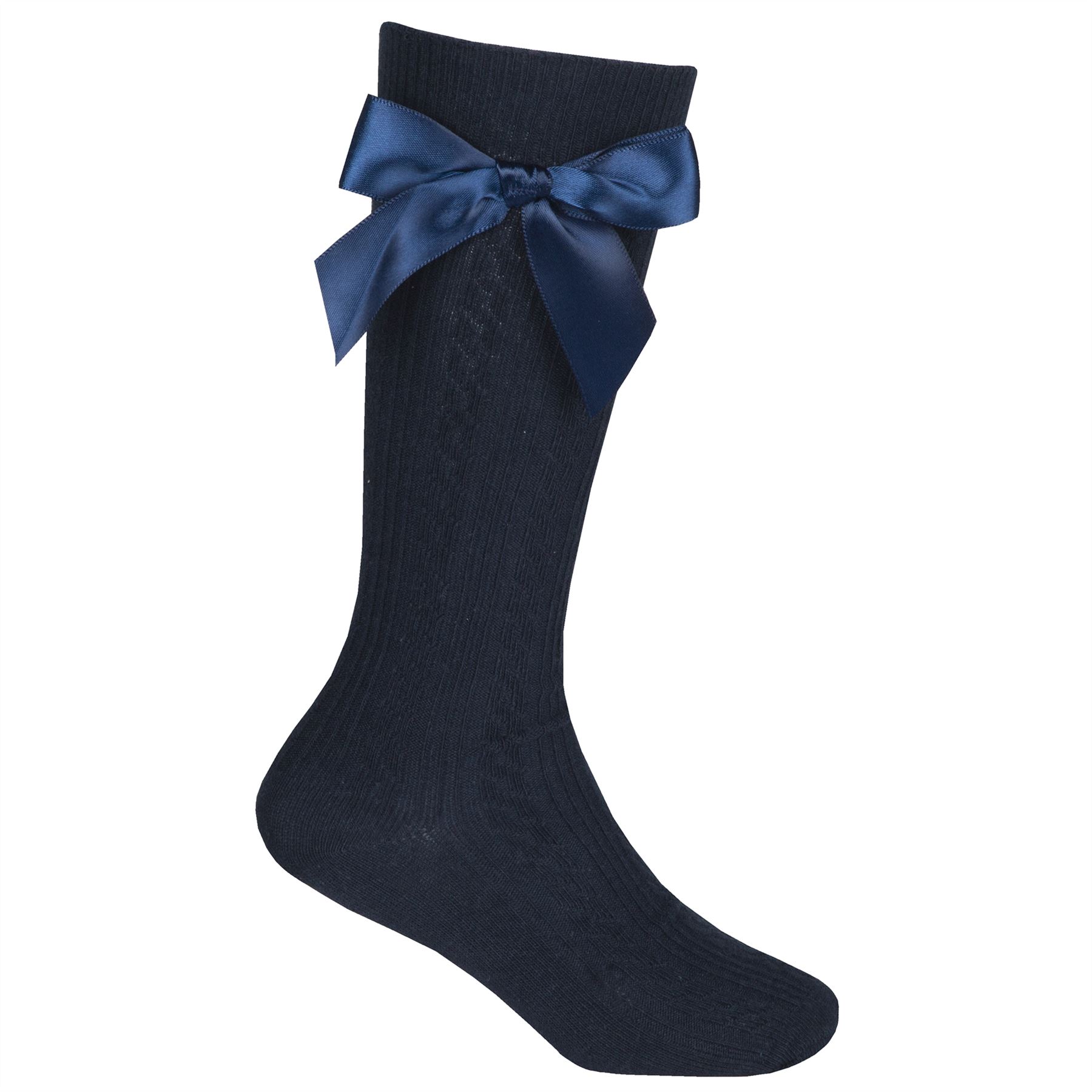 Girls Knee High Socks Cable Knit Cotton Rich Bow School Sock 2 Pairs - Picture 8 of 13