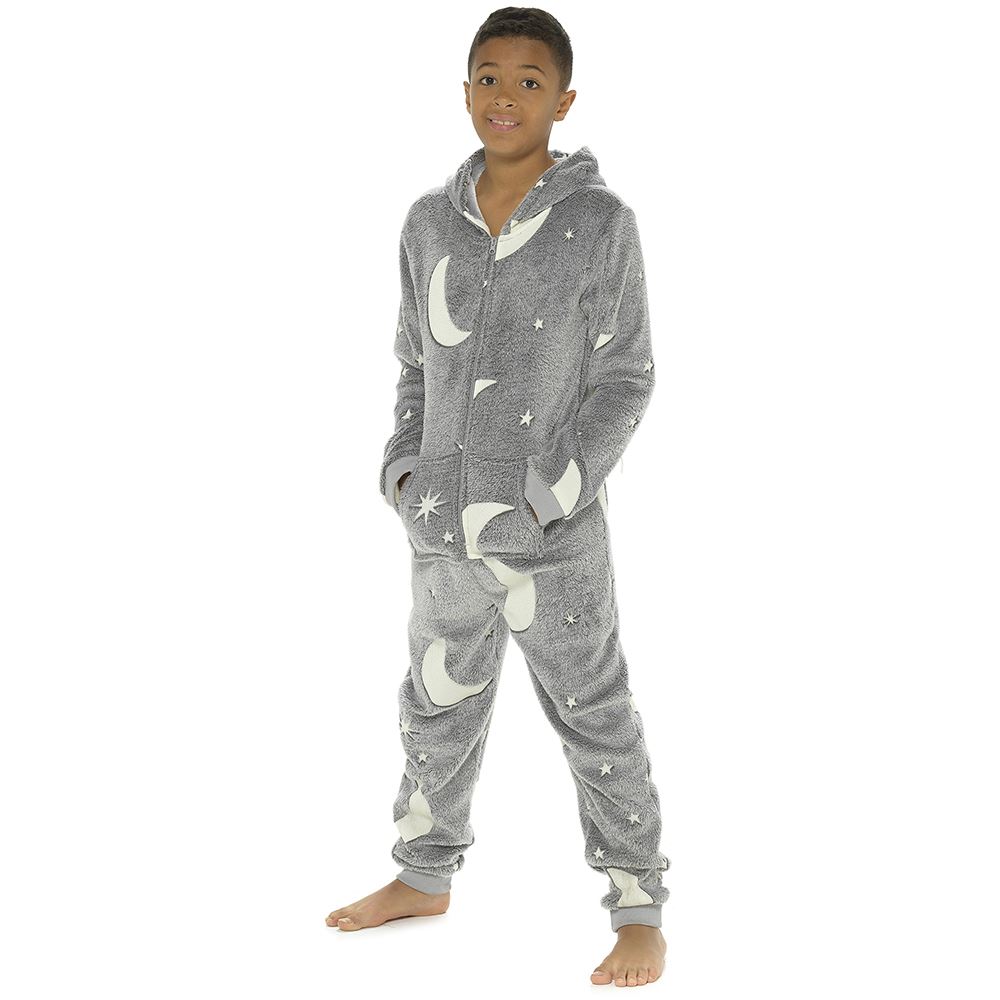 Glow In The Dark 1Onezie Kids Boys Girls Hooded All In One Zip Sleepsuit - Picture 13 of 22