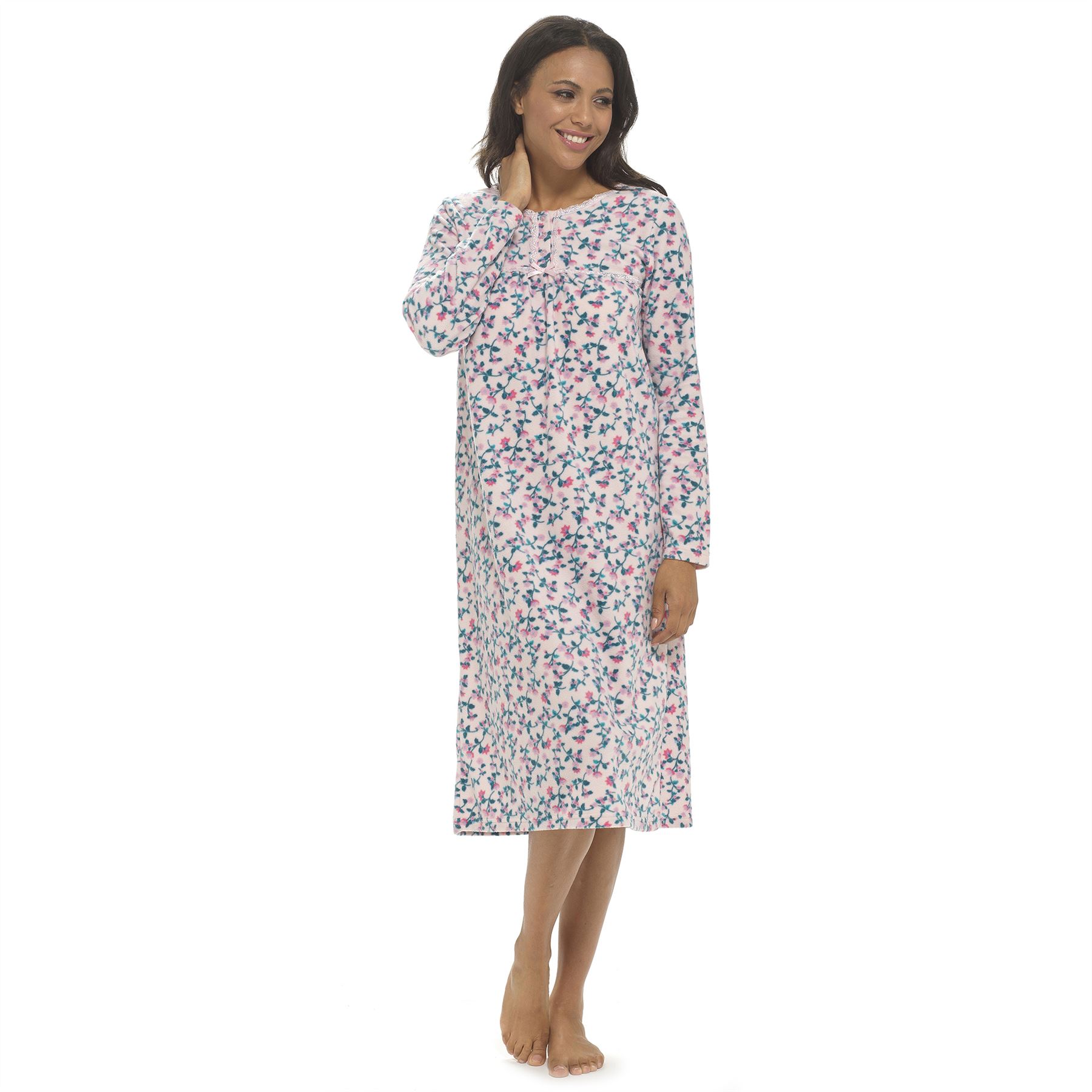 Womens Polar Fleece Nightie Ladies Long Sleeve Soft Touch Winter Nightdress - Picture 11 of 22