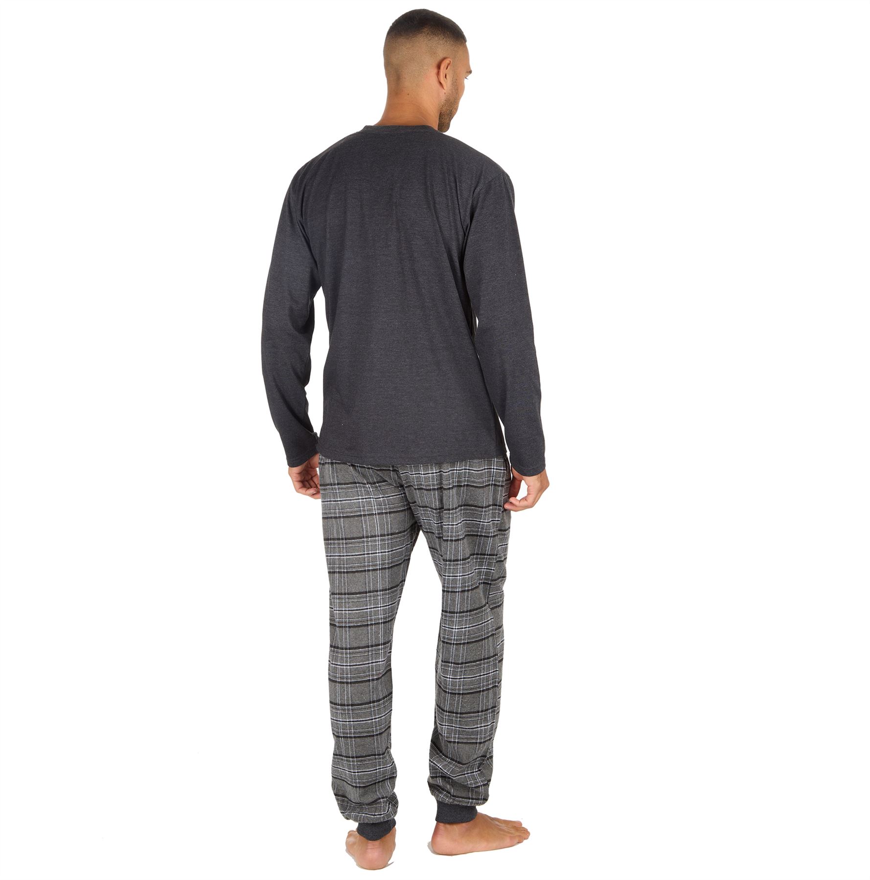 Mens Pyjama Set Adults Jersey & Flannel Cotton Blend Long Sleeve Lounge Pyjamas - Picture 17 of 25