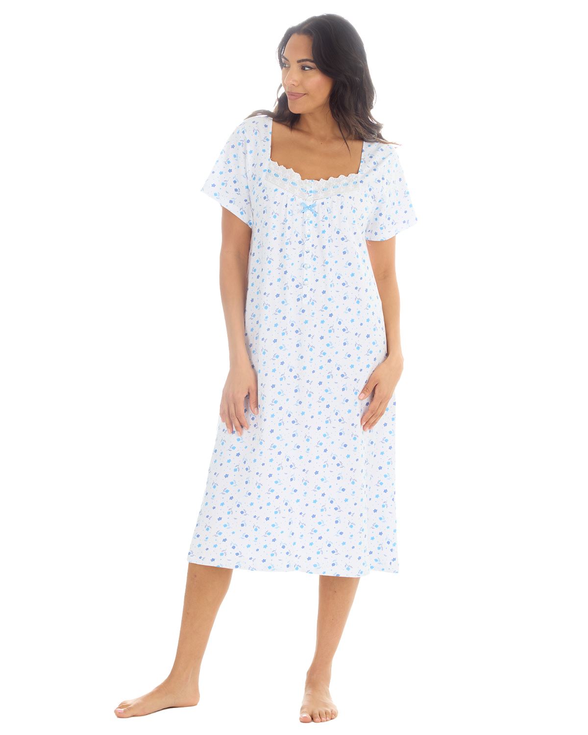 Cottonique Jersey Nightie Ladies 100% Cotton Soft Short Sleeve Nightdress - Picture 7 of 29